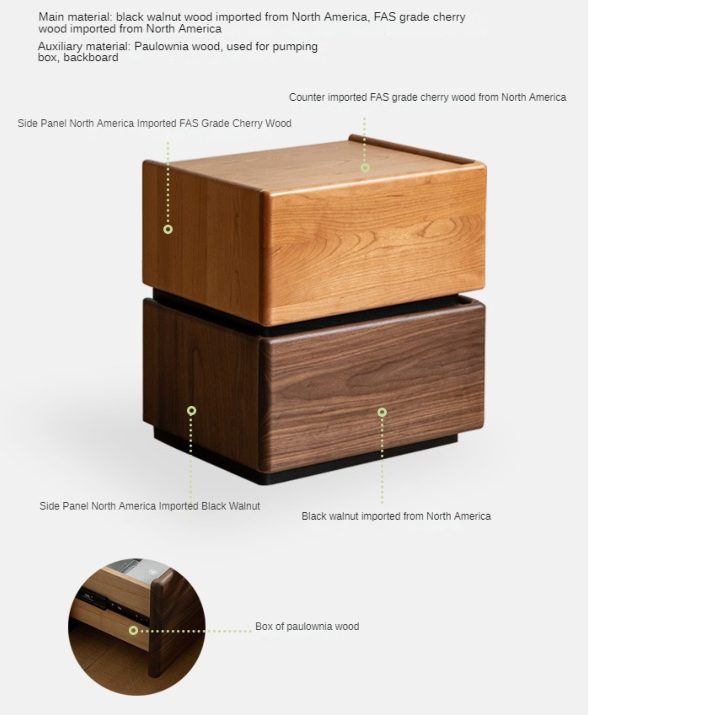 Black Walnut, Oak, Cherry Solid Wood Nightstand