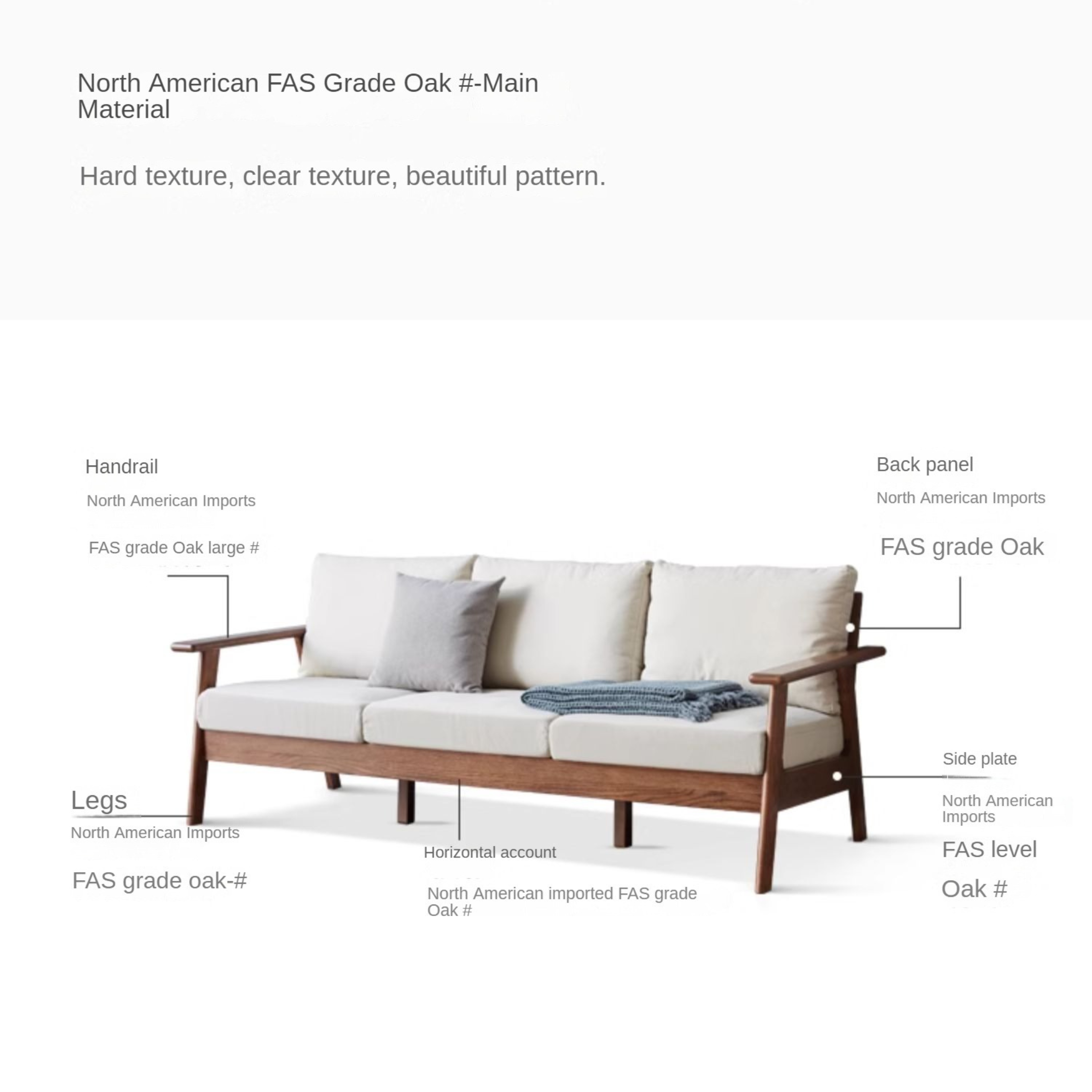 Oak Solid Wood Sofa Fabric Cushion.