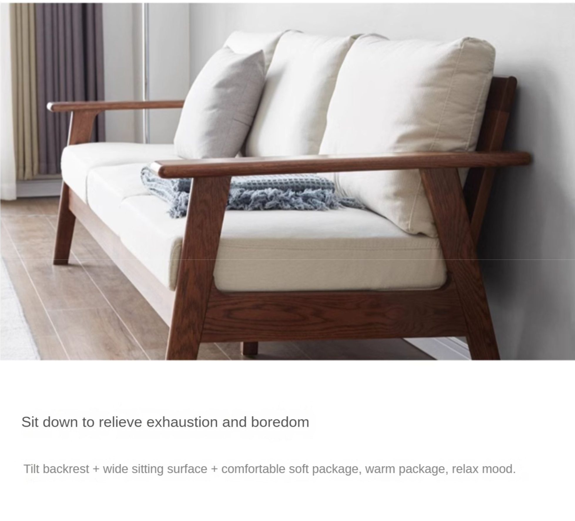 Oak Solid Wood Sofa Fabric Cushion.