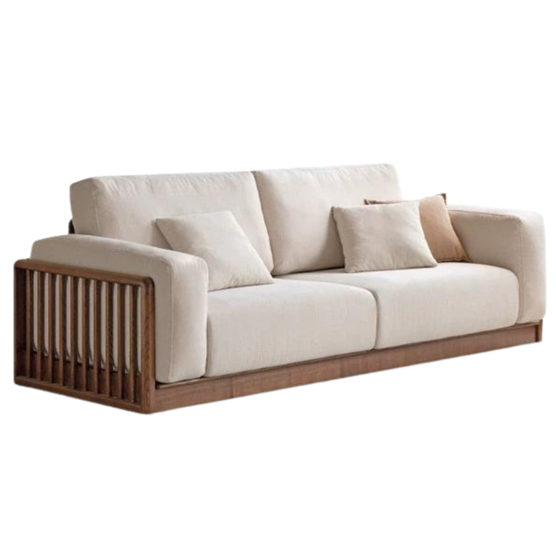 Ash Solid Wood Floor Fabric Tofu Block Sofa.