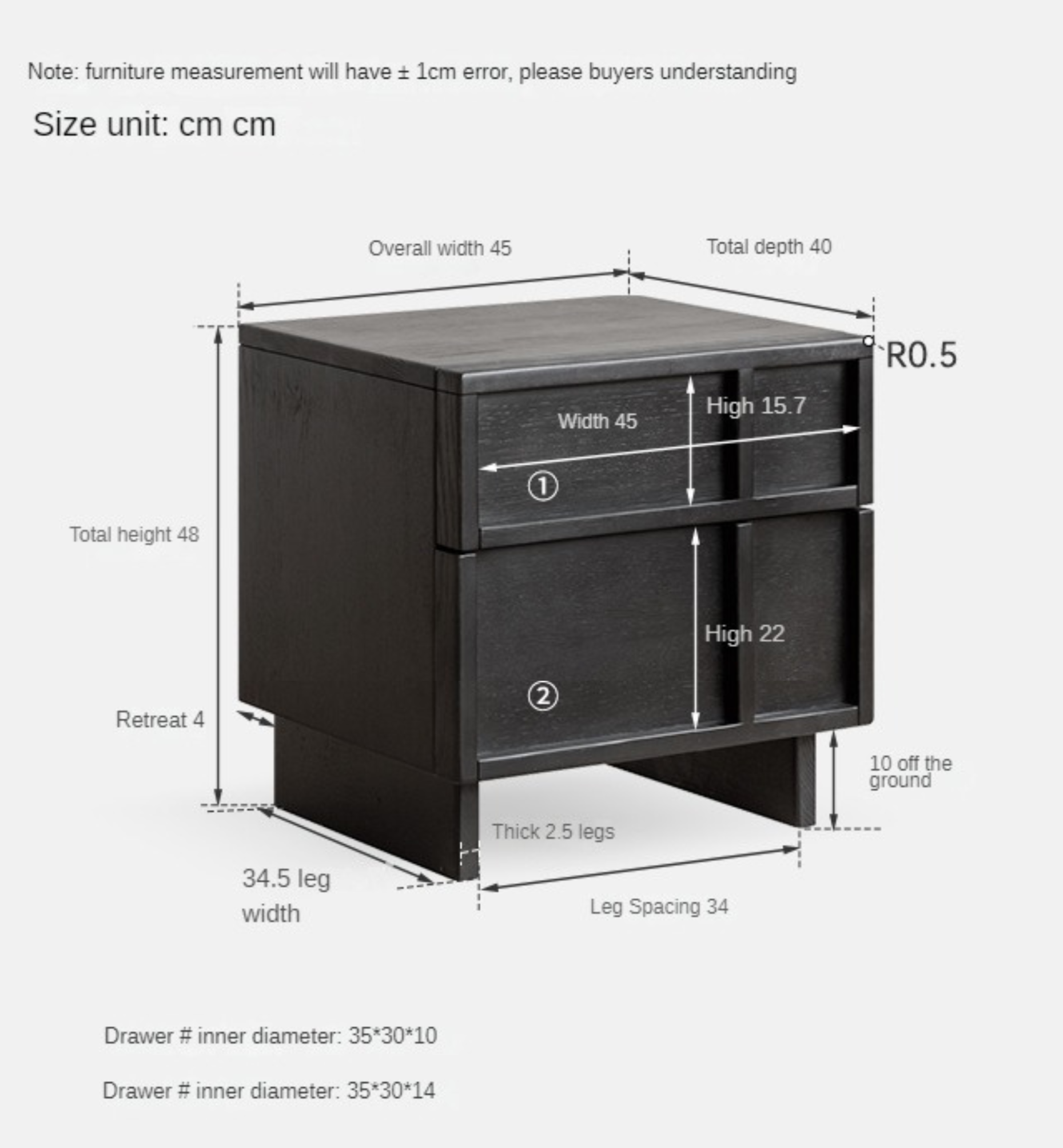 Oak Solid Wood Modern Black Storage Nightstand