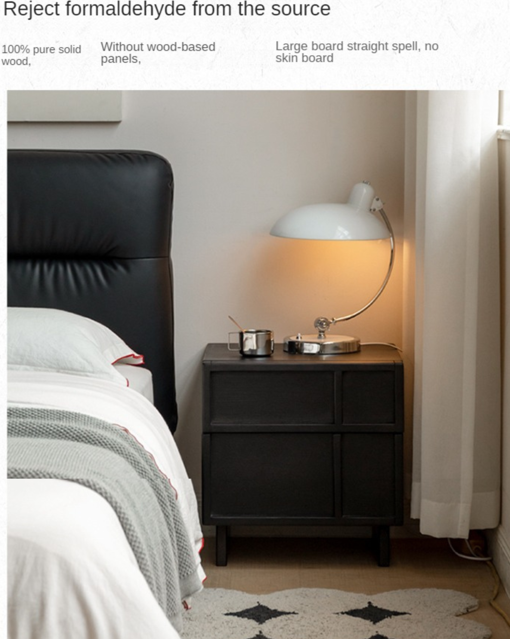 Oak Solid Wood Modern Black Storage Nightstand