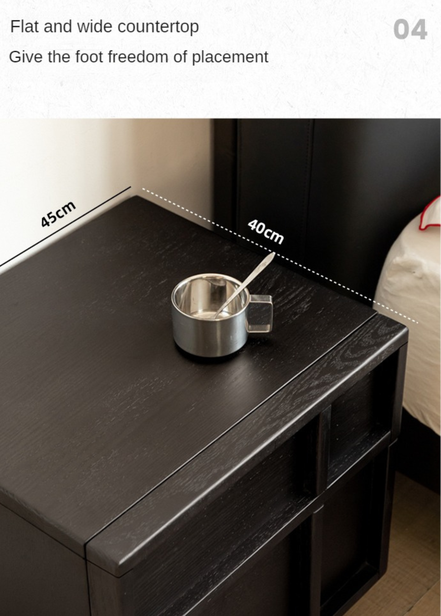 Oak Solid Wood Modern Black Storage Nightstand