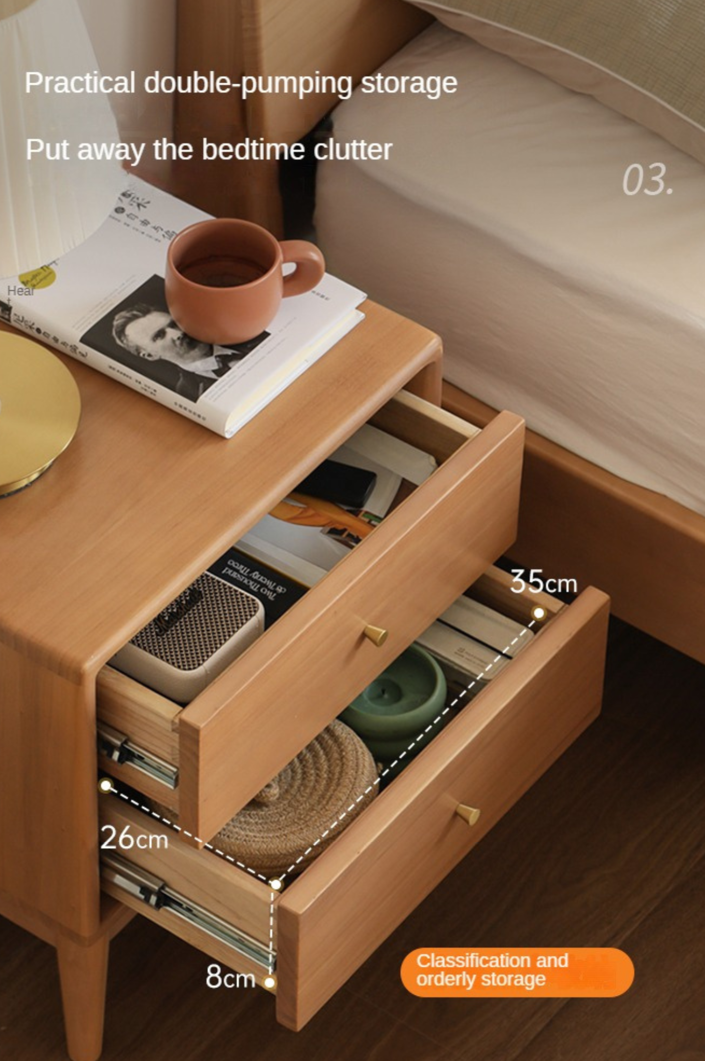 Poplar Solid Wood Nightstand,