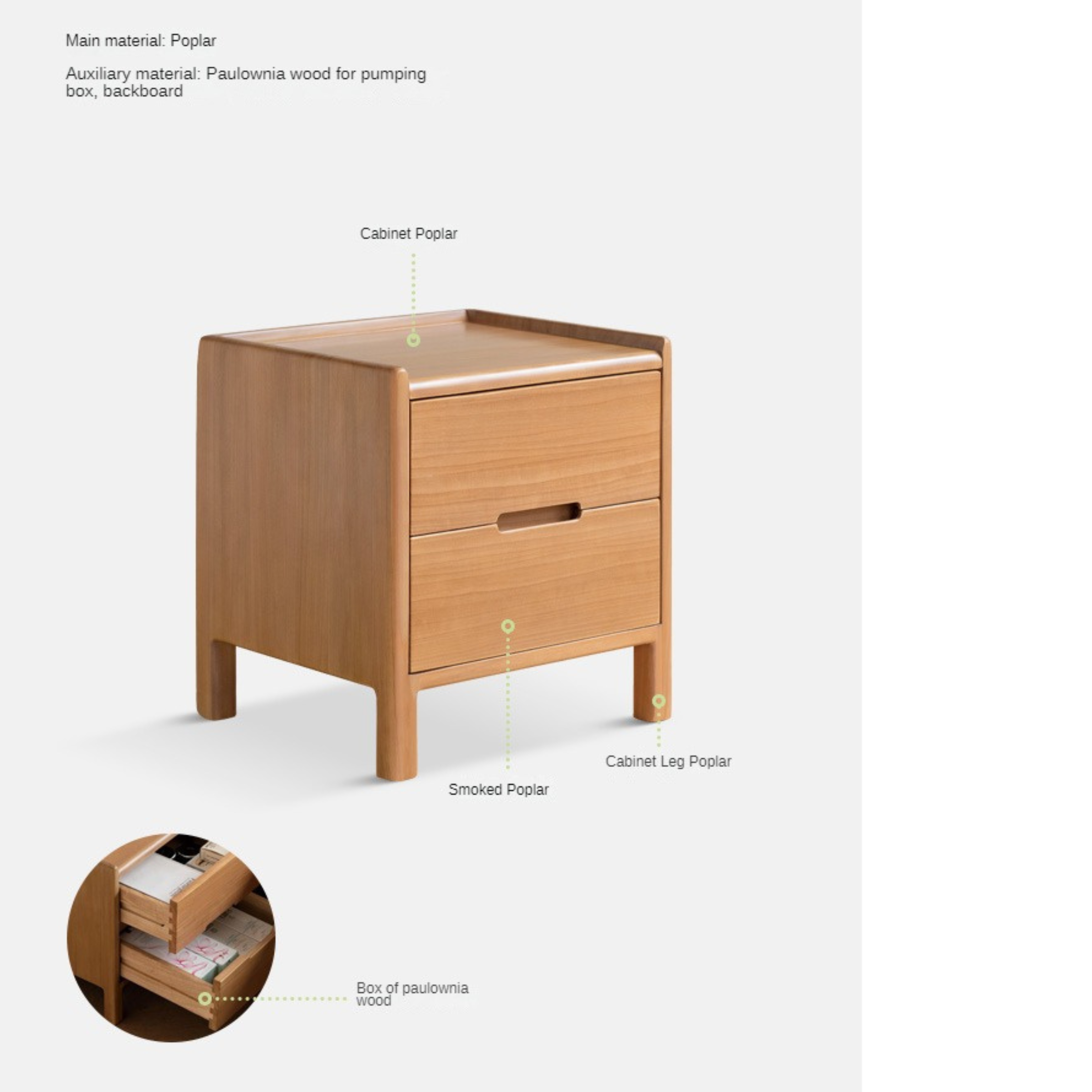 Poplar Solid Wood Nightstand,
