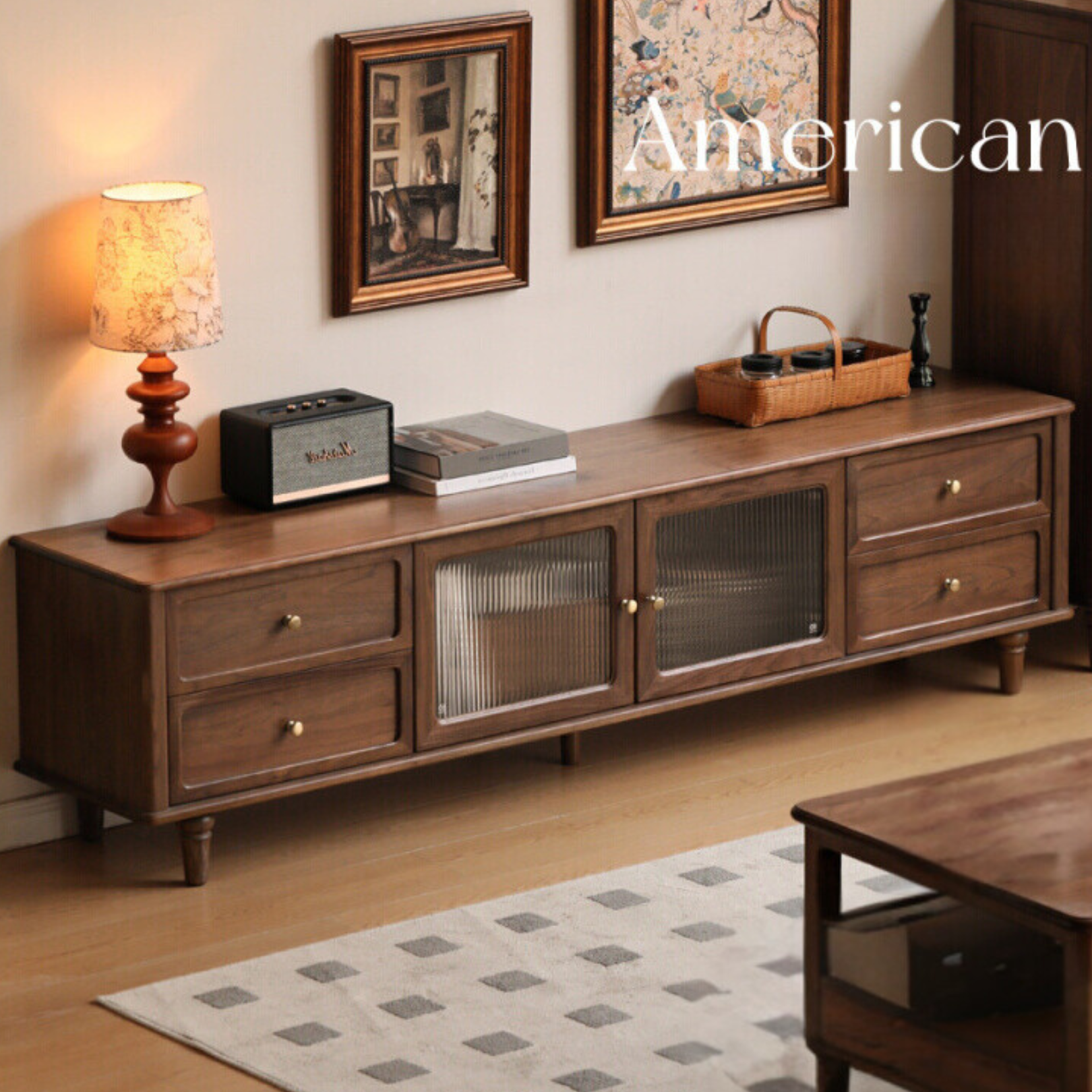 Black Walnut Solid Wood American Retro Locker TV Cabinet.