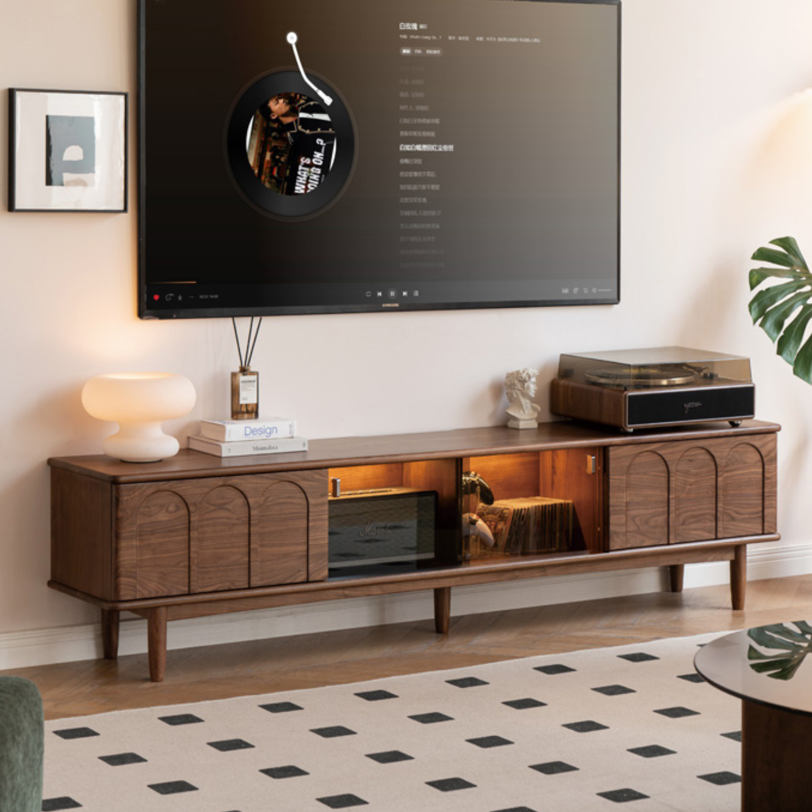 Black Walnut Solid Wood Retro Large Capacity TV Cabinet.