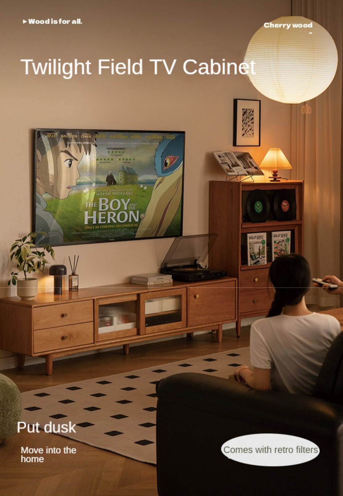 Cherry Solid Wood Modern TV Cabinet.