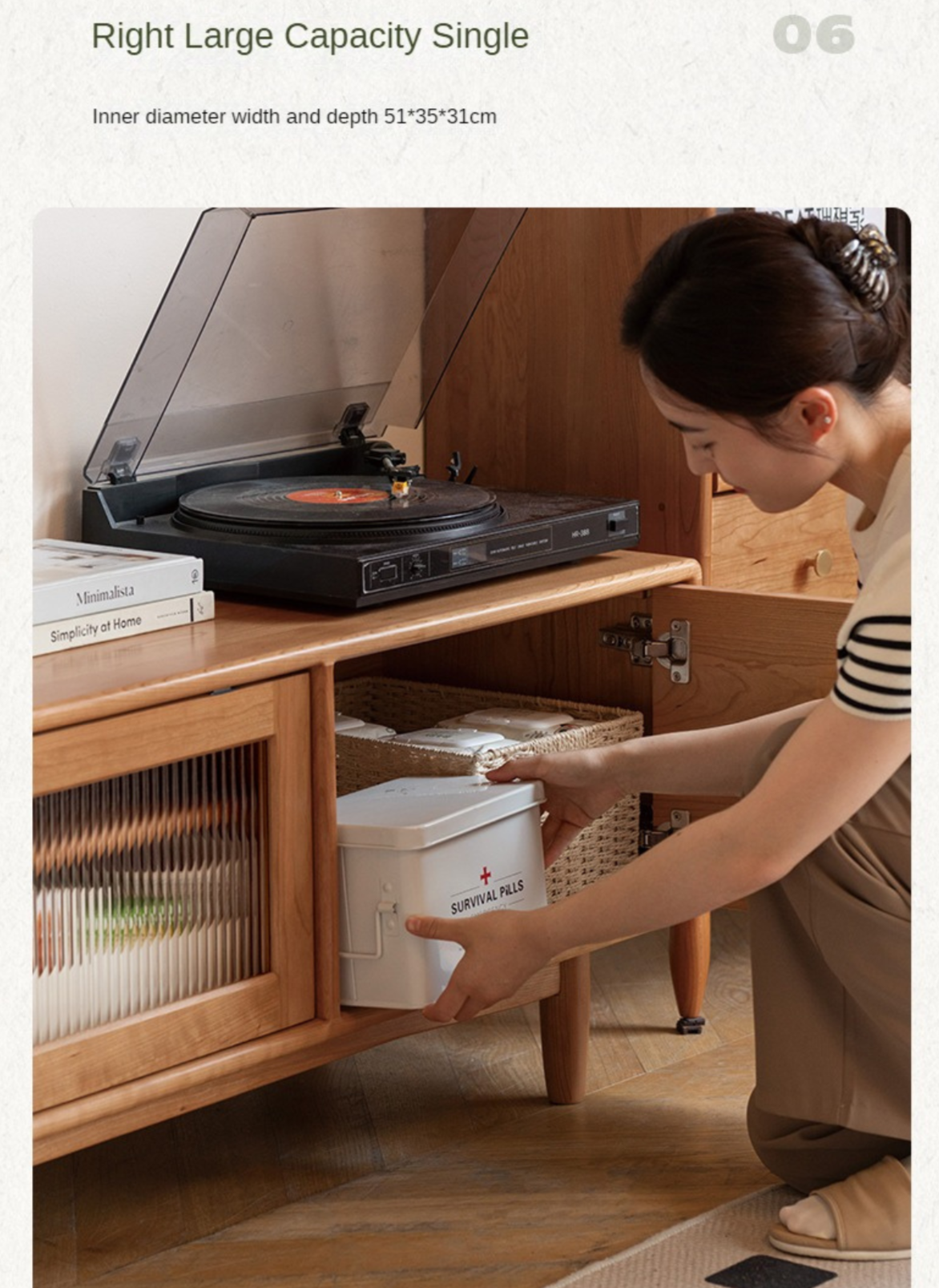 Cherry, Ash Solid Wood Modern TV Cabinet.