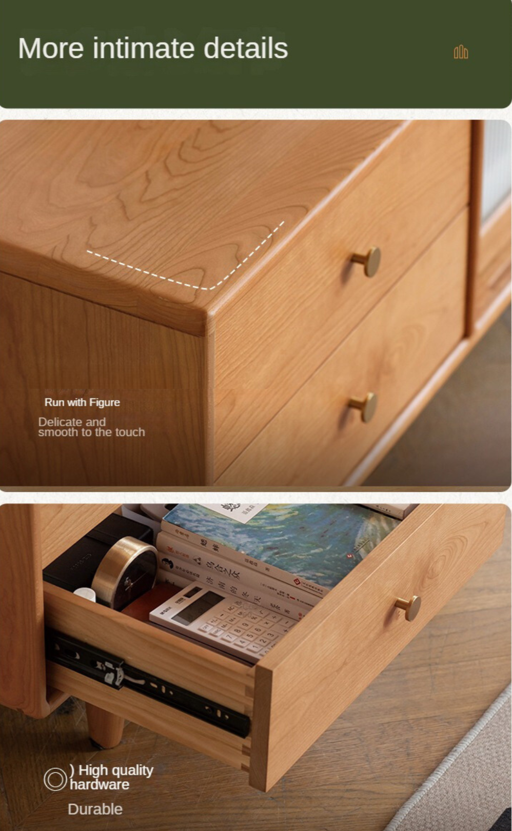 Cherry Solid Wood Modern TV Cabinet.