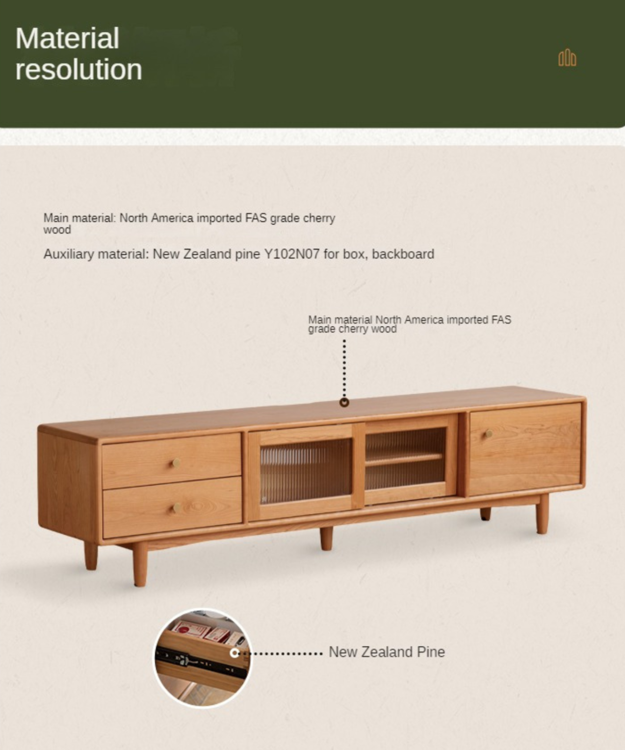 Cherry Solid Wood Modern TV Cabinet.