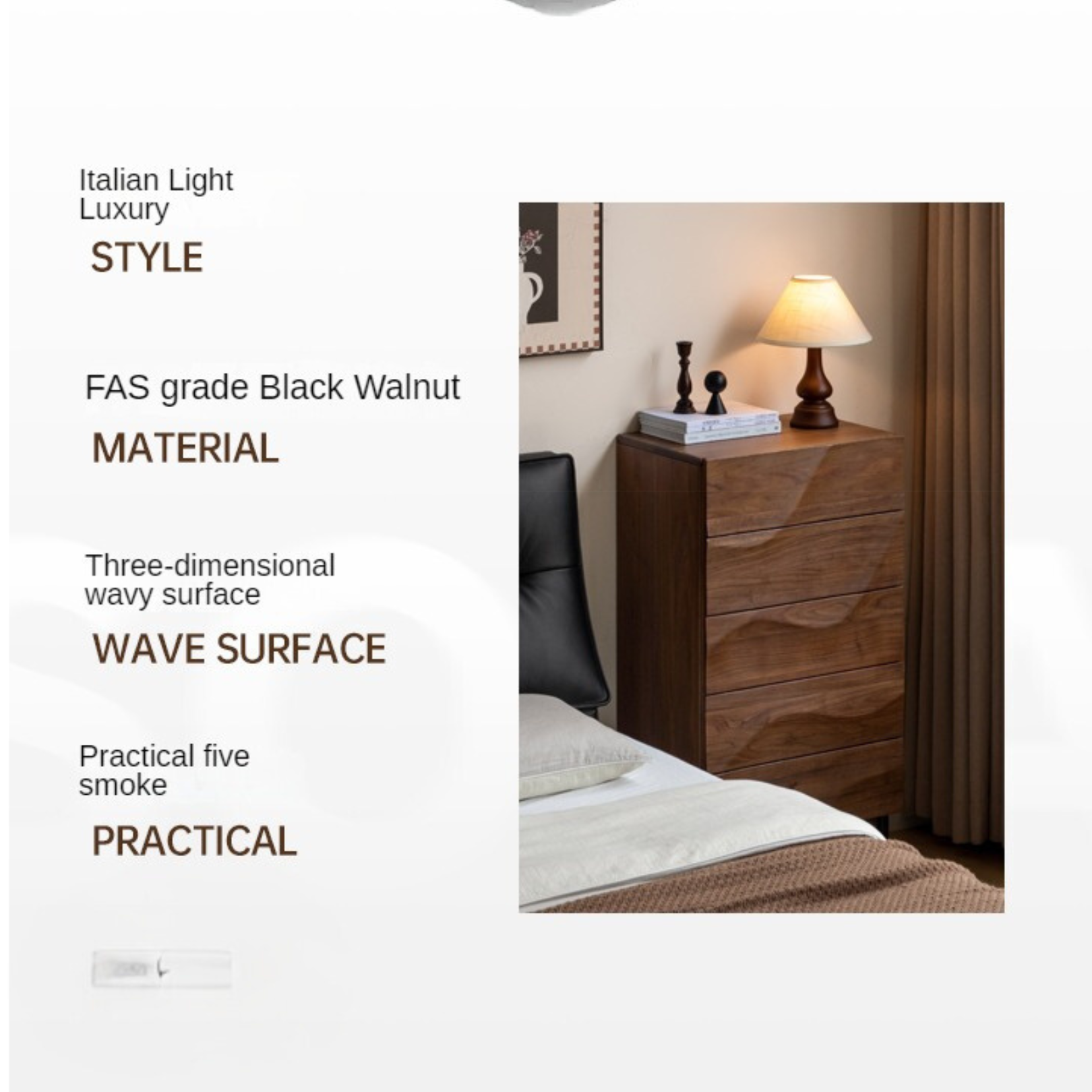 Black Walnut Solid Wood Wave Side Cabinet