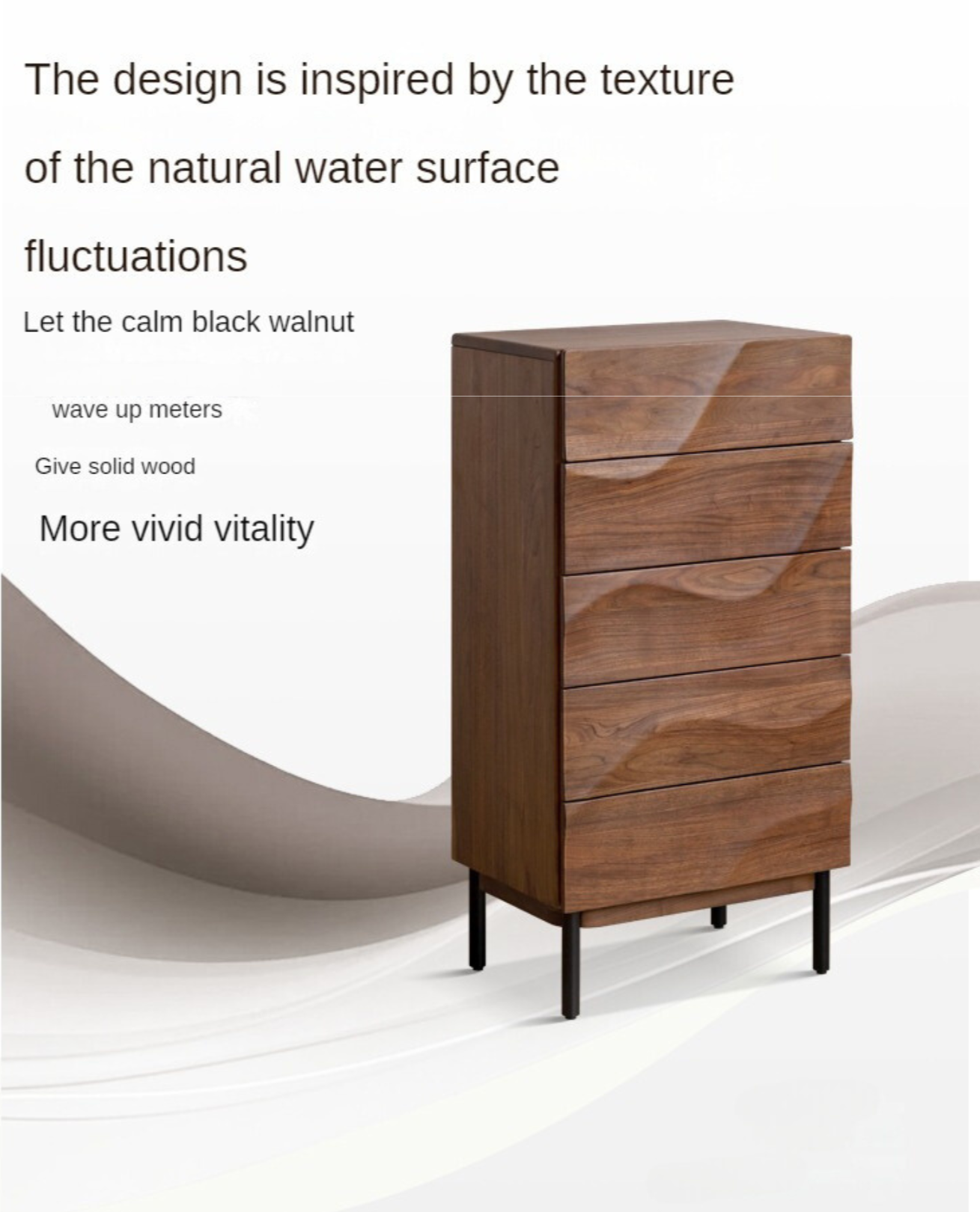Black Walnut Solid Wood Wave Side Cabinet