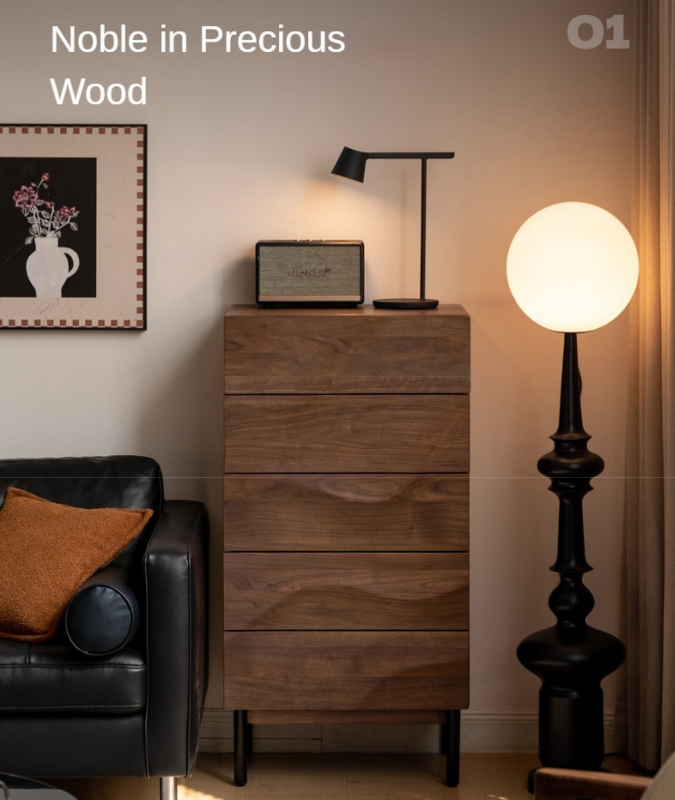 Black Walnut Solid Wood Wave Side Cabinet