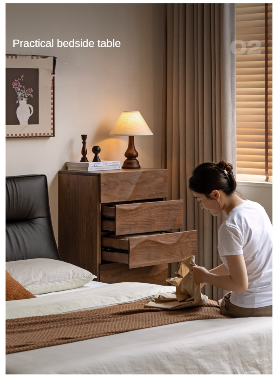 Black Walnut Solid Wood Wave Side Cabinet