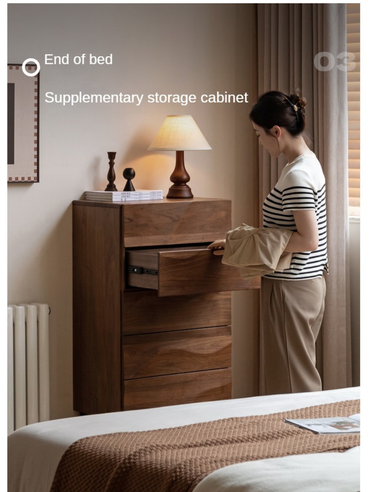 Black Walnut Solid Wood Wave Side Cabinet