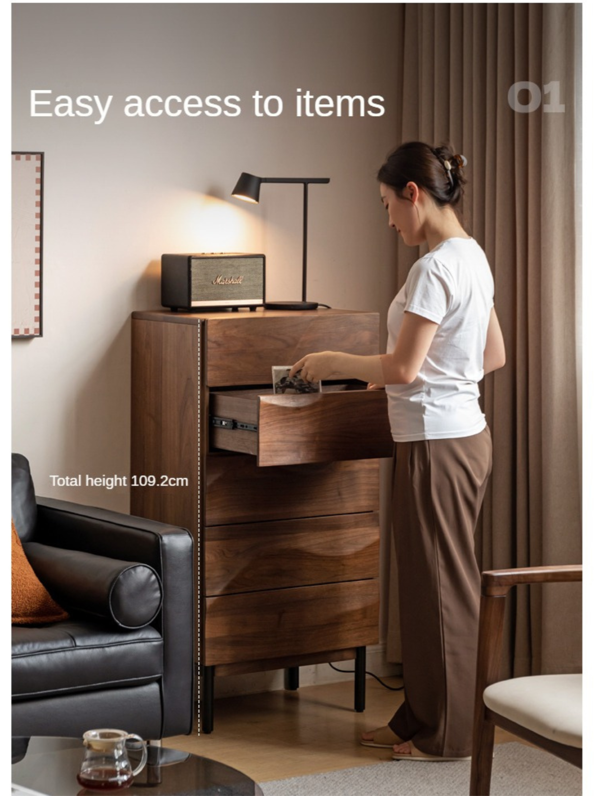 Black Walnut Solid Wood Wave Side Cabinet