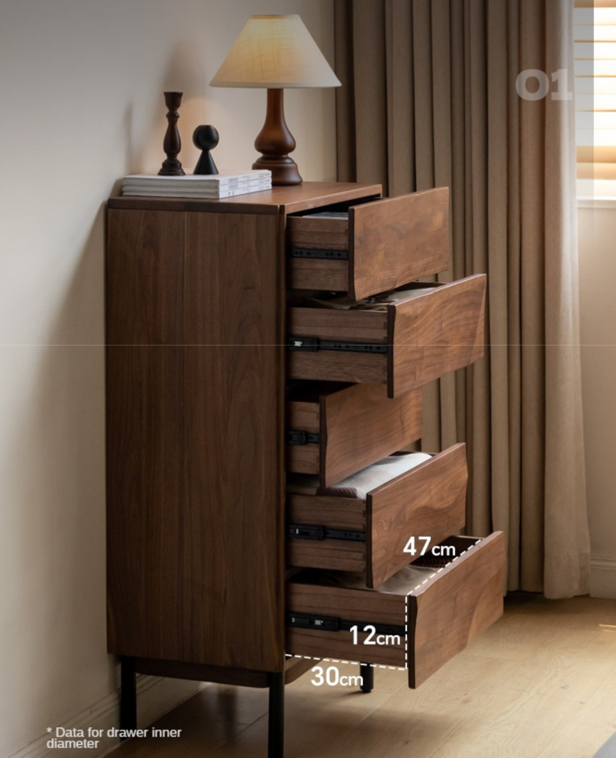 Black Walnut Solid Wood Wave Side Cabinet