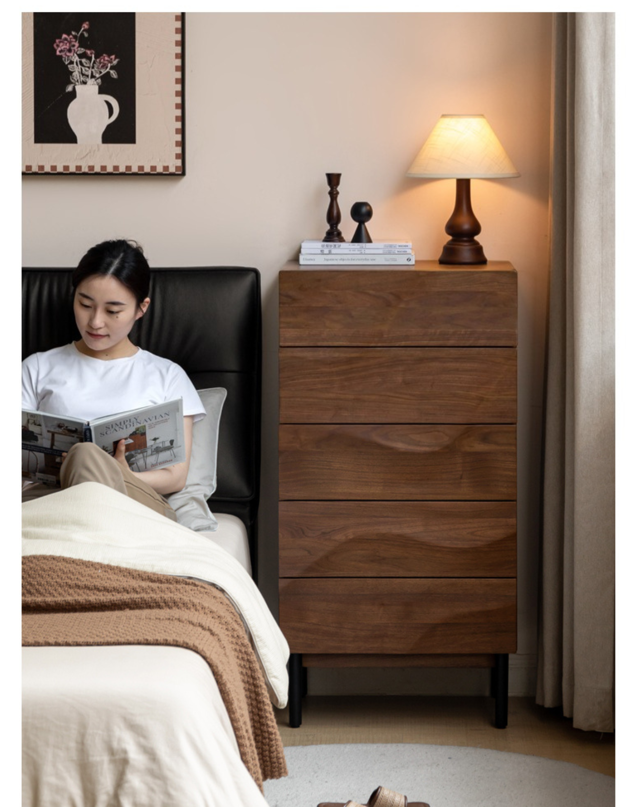 Black Walnut Solid Wood Wave Side Cabinet