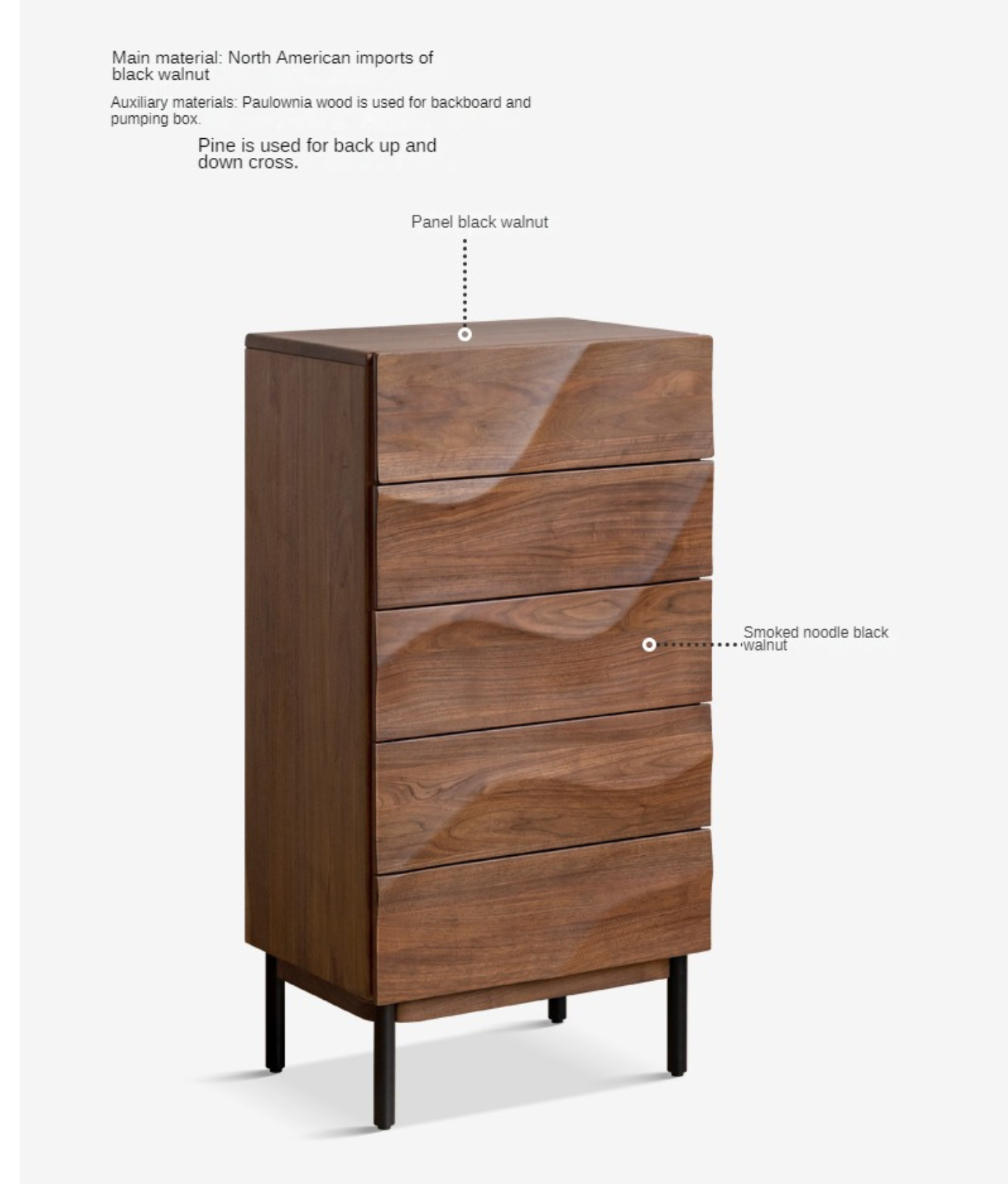 Black Walnut Solid Wood Wave Side Cabinet