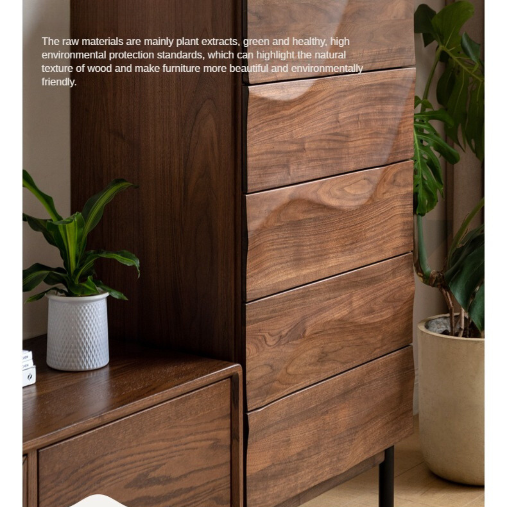 Black Walnut Solid Wood Wave Side Cabinet