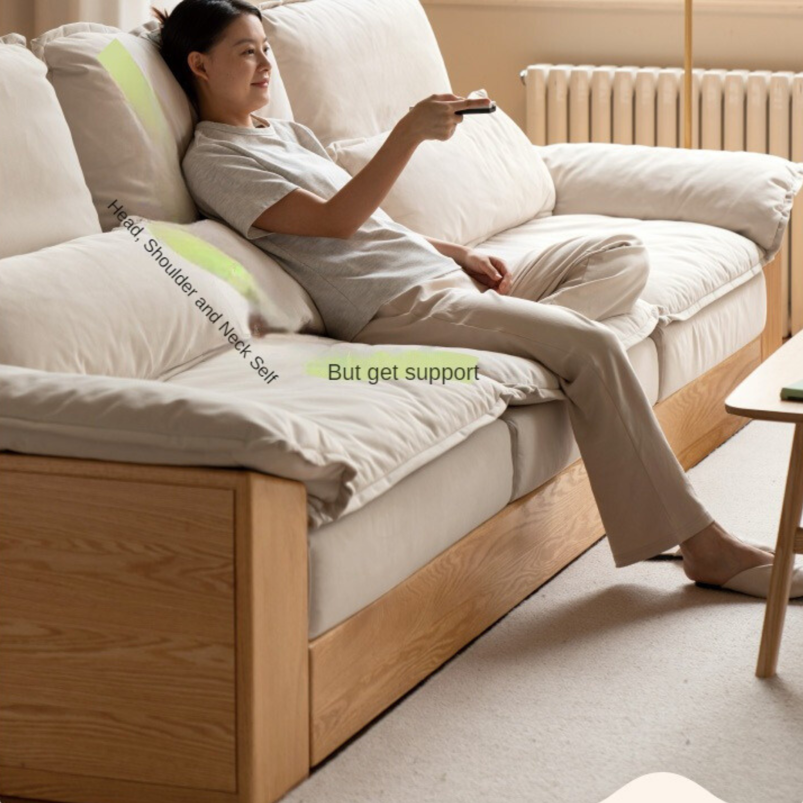 Oak Solid Wood Floor to Floor Tall Sofa.