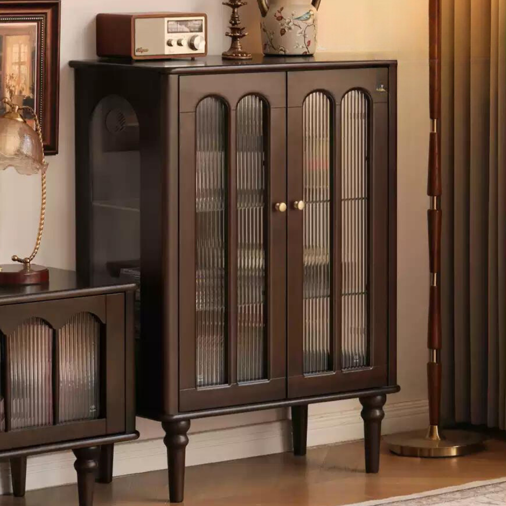 Poplar Solid Wood American Retro Side Cabinet.