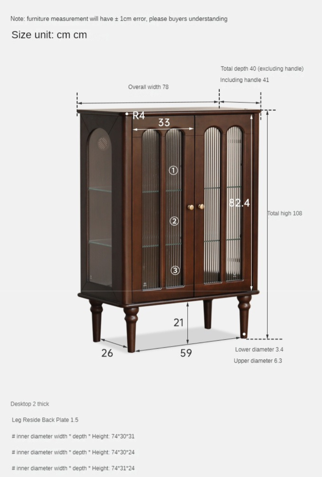 Poplar Solid Wood American Retro Side Cabinet.