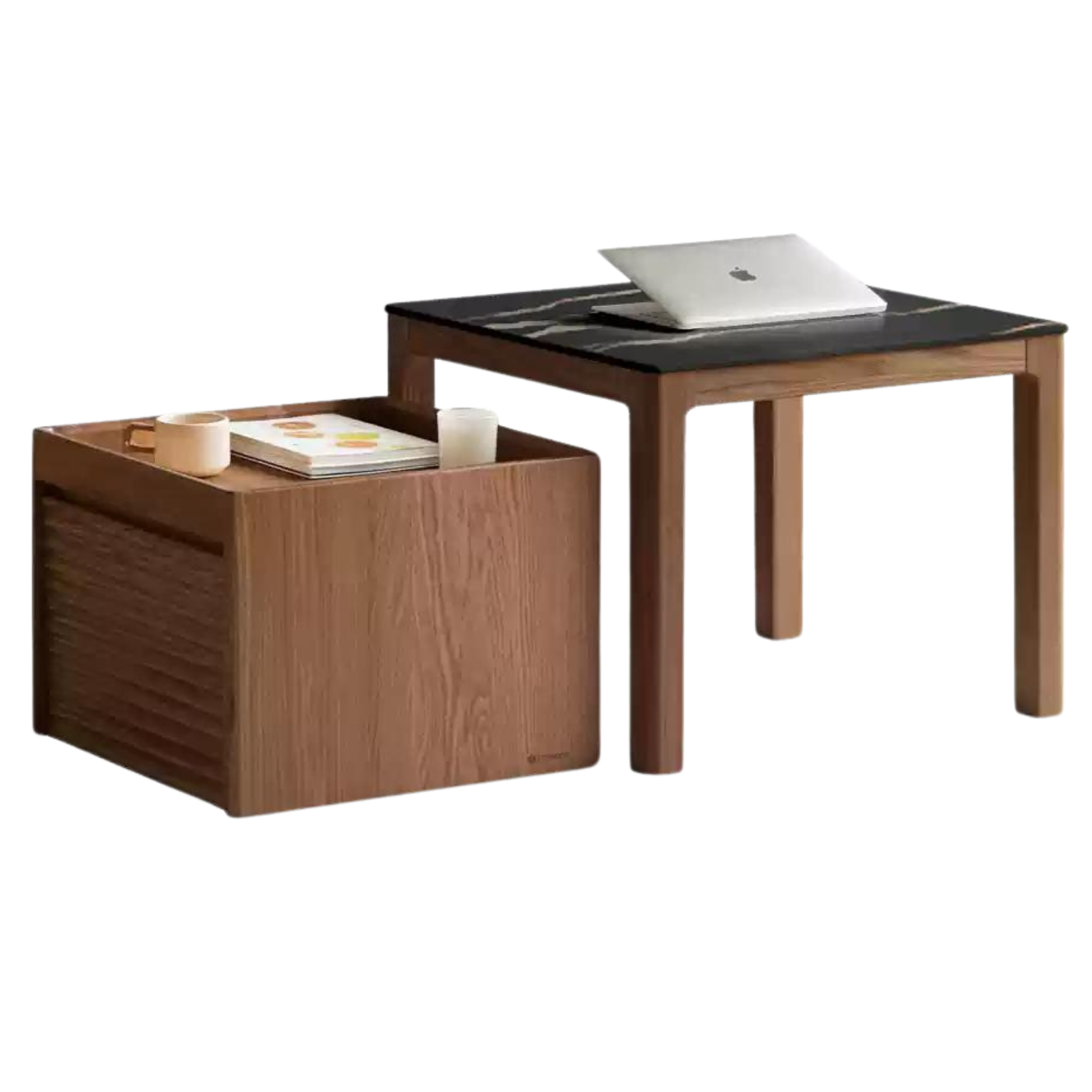 Oak, Black Walnut Solid Wood Movable Rock Plate Coffee Table