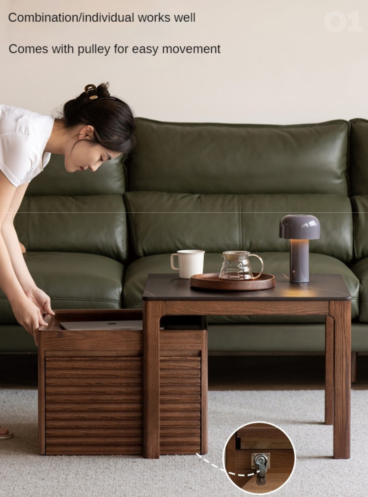 Black Walnut, Oak, Catalpa Solid Wood Movable Rock Plate Coffee Table