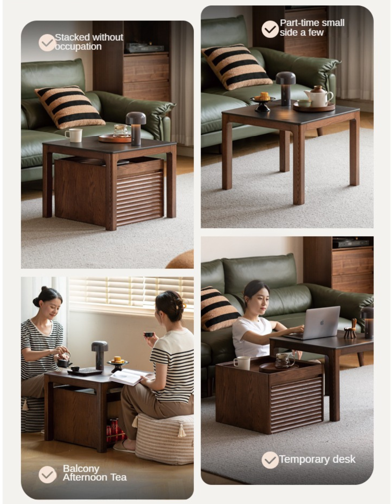 Oak, Black Walnut Solid Wood Movable Rock Plate Coffee Table