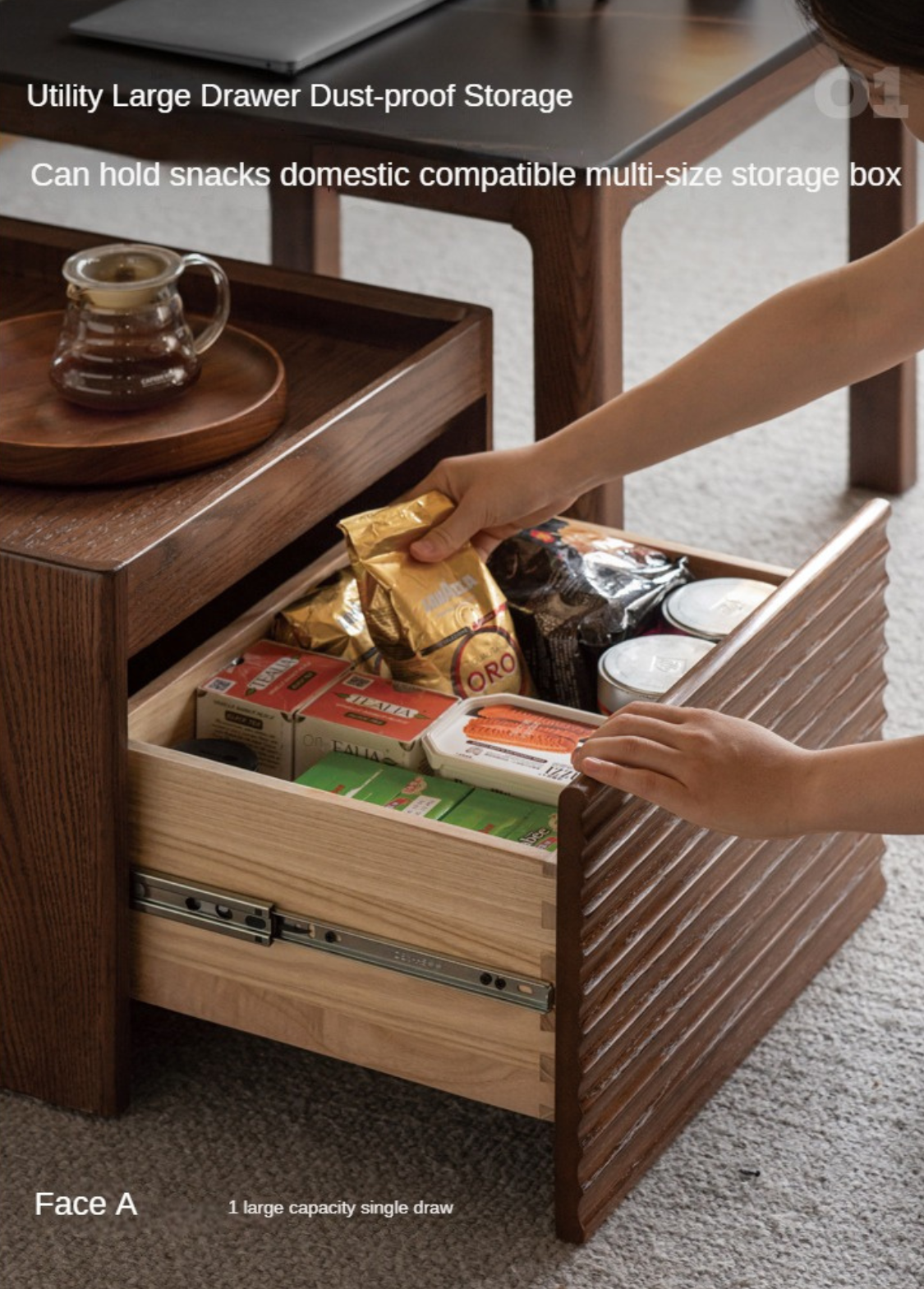 Oak, Black Walnut Solid Wood Movable Rock Plate Coffee Table