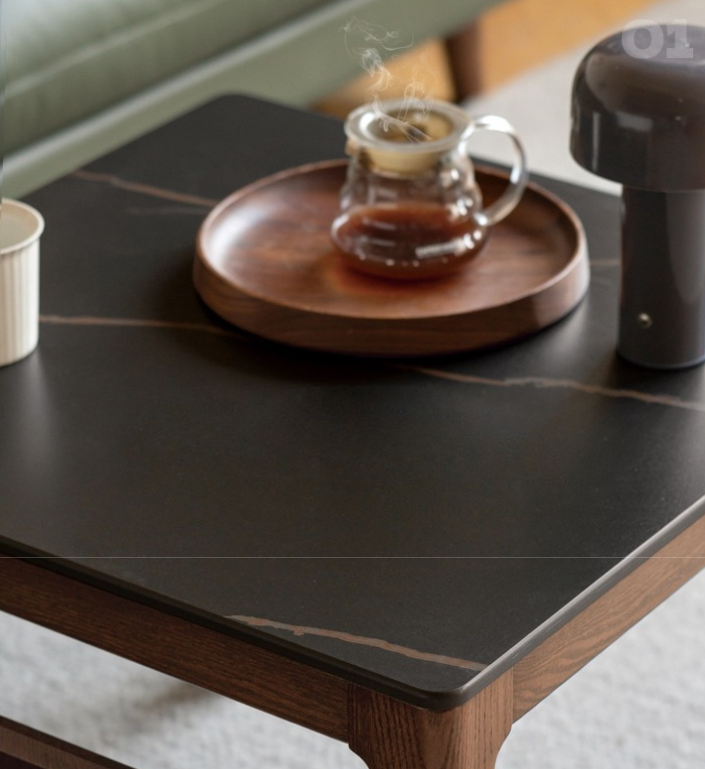 Oak, Black Walnut Solid Wood Movable Rock Plate Coffee Table