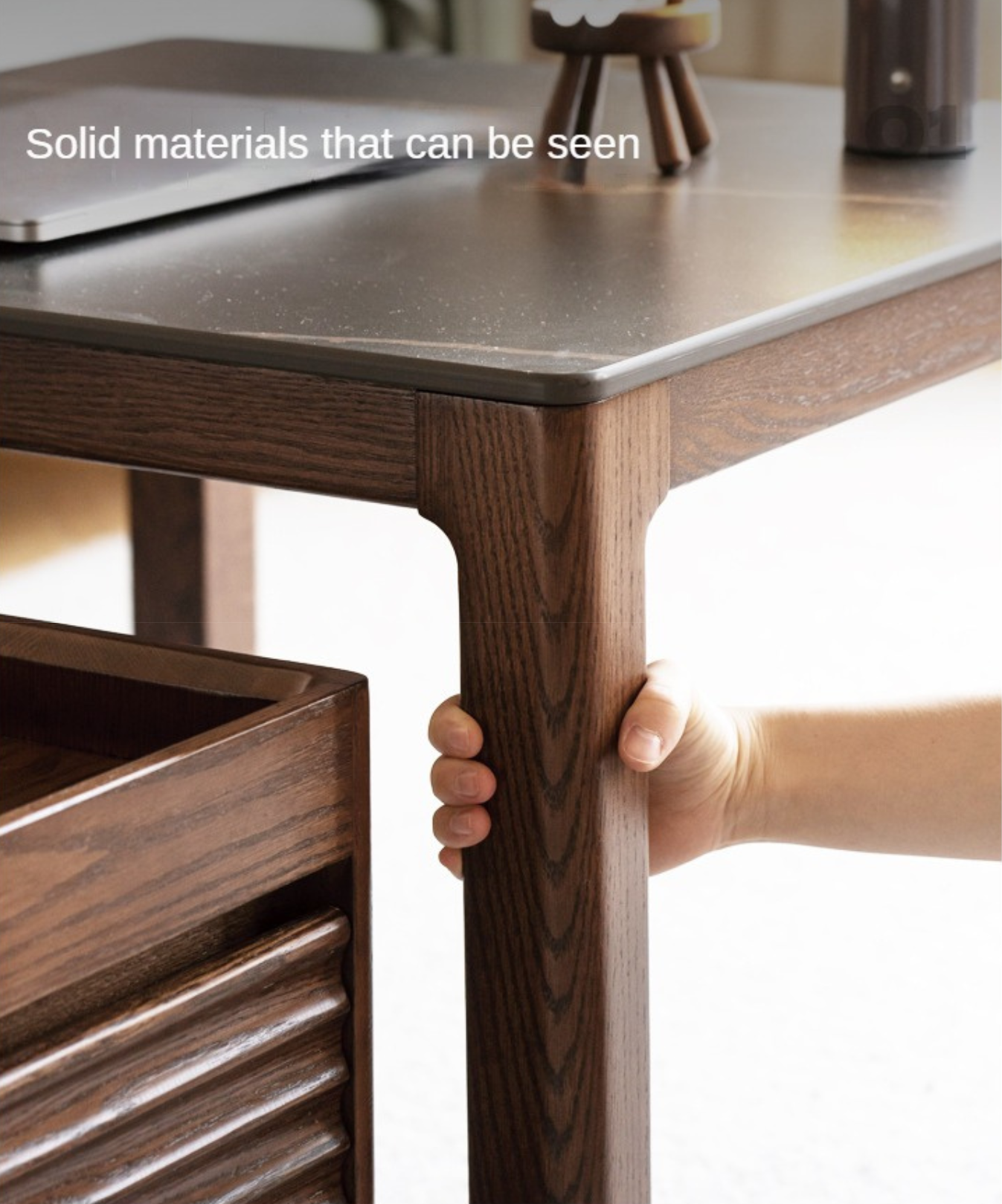 Oak, Black Walnut Solid Wood Movable Rock Plate Coffee Table