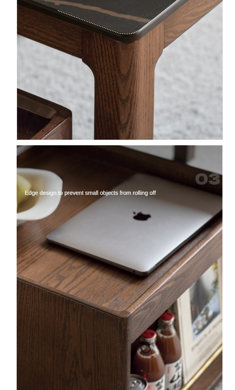Oak, Black Walnut Solid Wood Movable Rock Plate Coffee Table