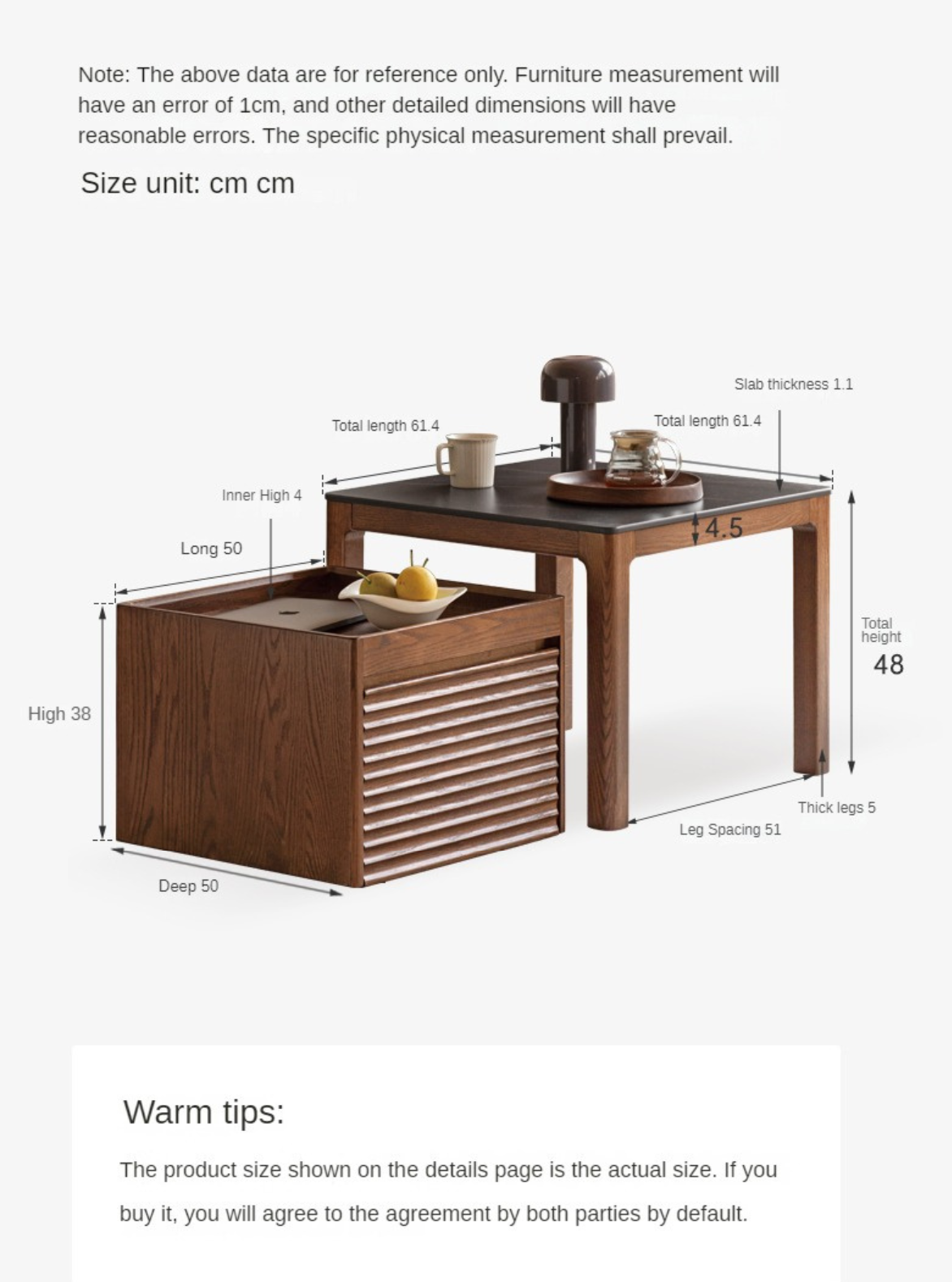 Oak, Black Walnut Solid Wood Movable Rock Plate Coffee Table