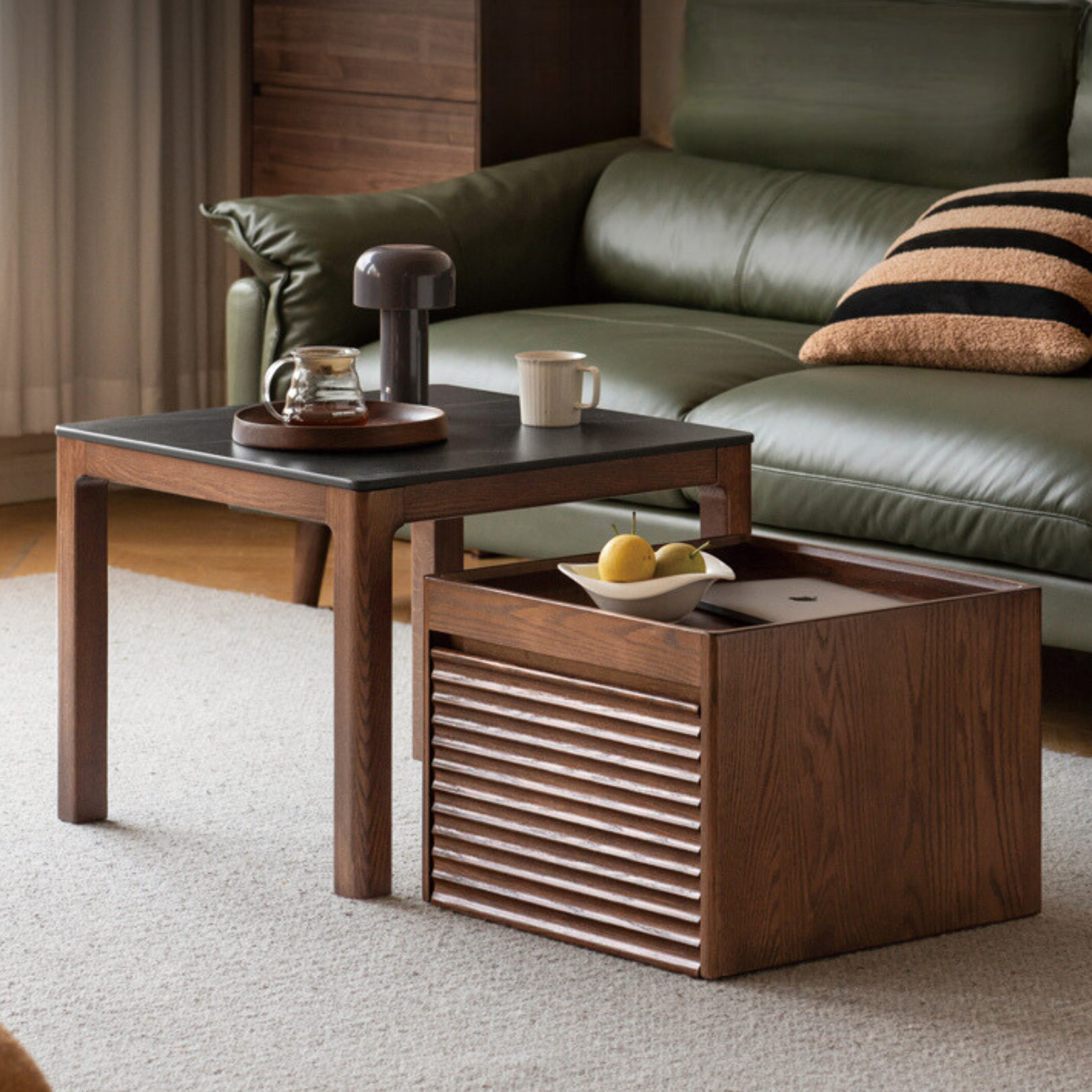 Oak, Black Walnut Solid Wood Movable Rock Plate Coffee Table