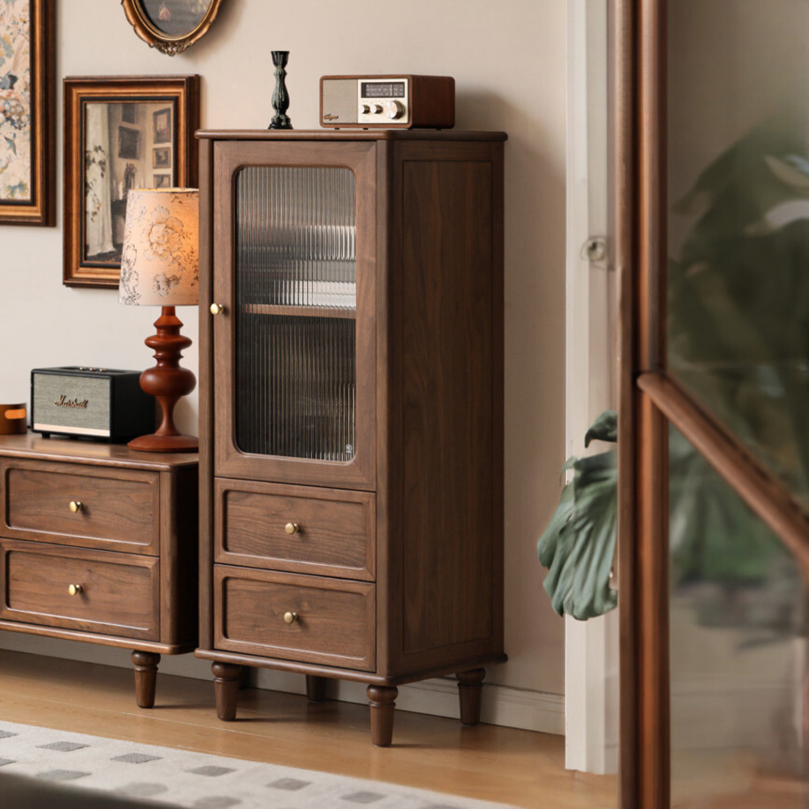Black Walnut Solid Wood American Retro Locker Side Cabinet.
