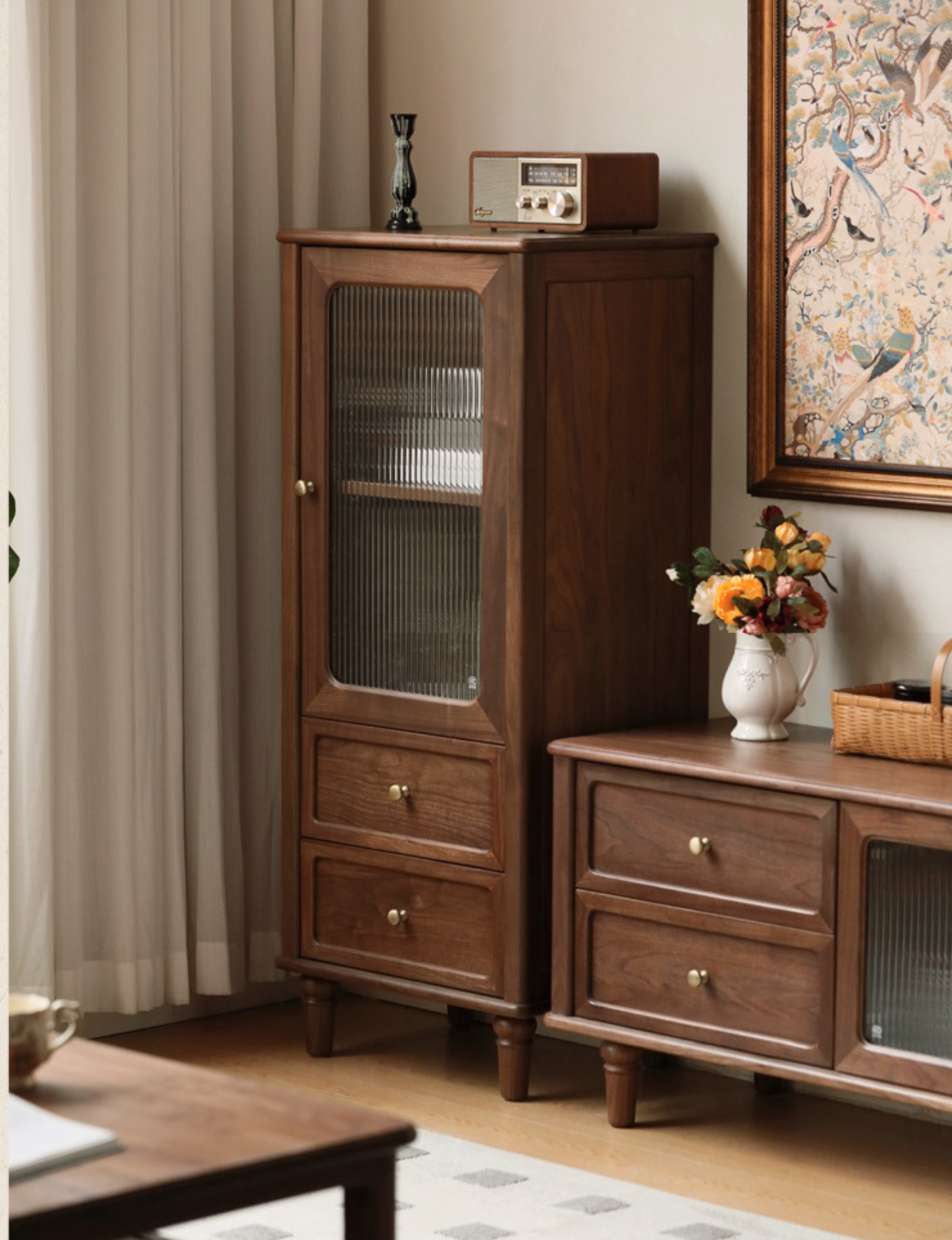 Black Walnut Solid Wood American Retro Locker Side Cabinet.