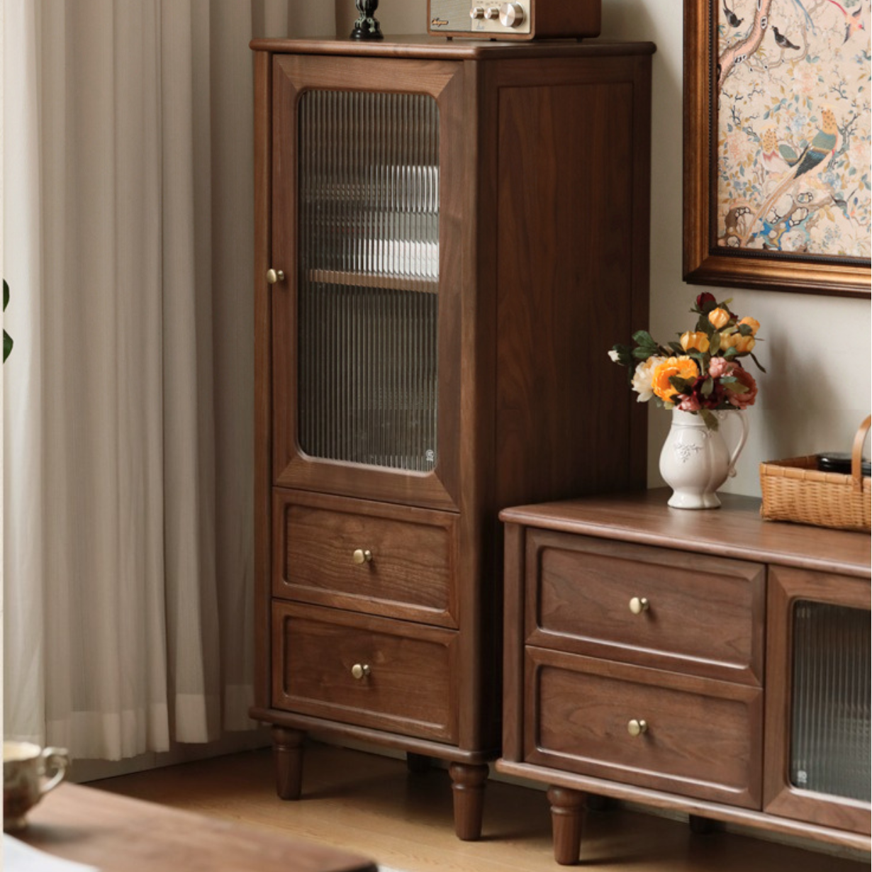 Black Walnut Solid Wood Side Cabinet