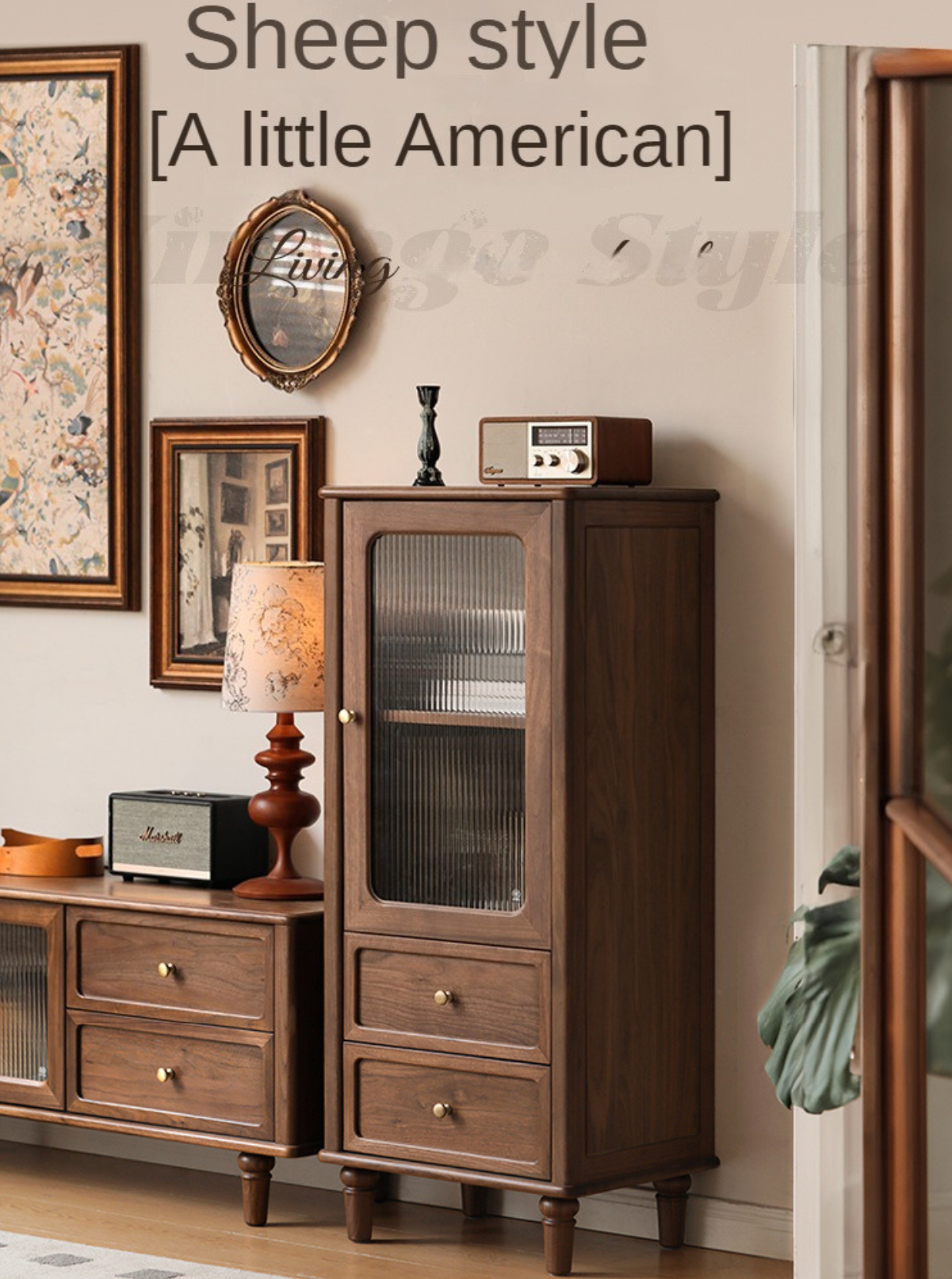 Black Walnut Solid Wood American Retro Locker Side Cabinet.