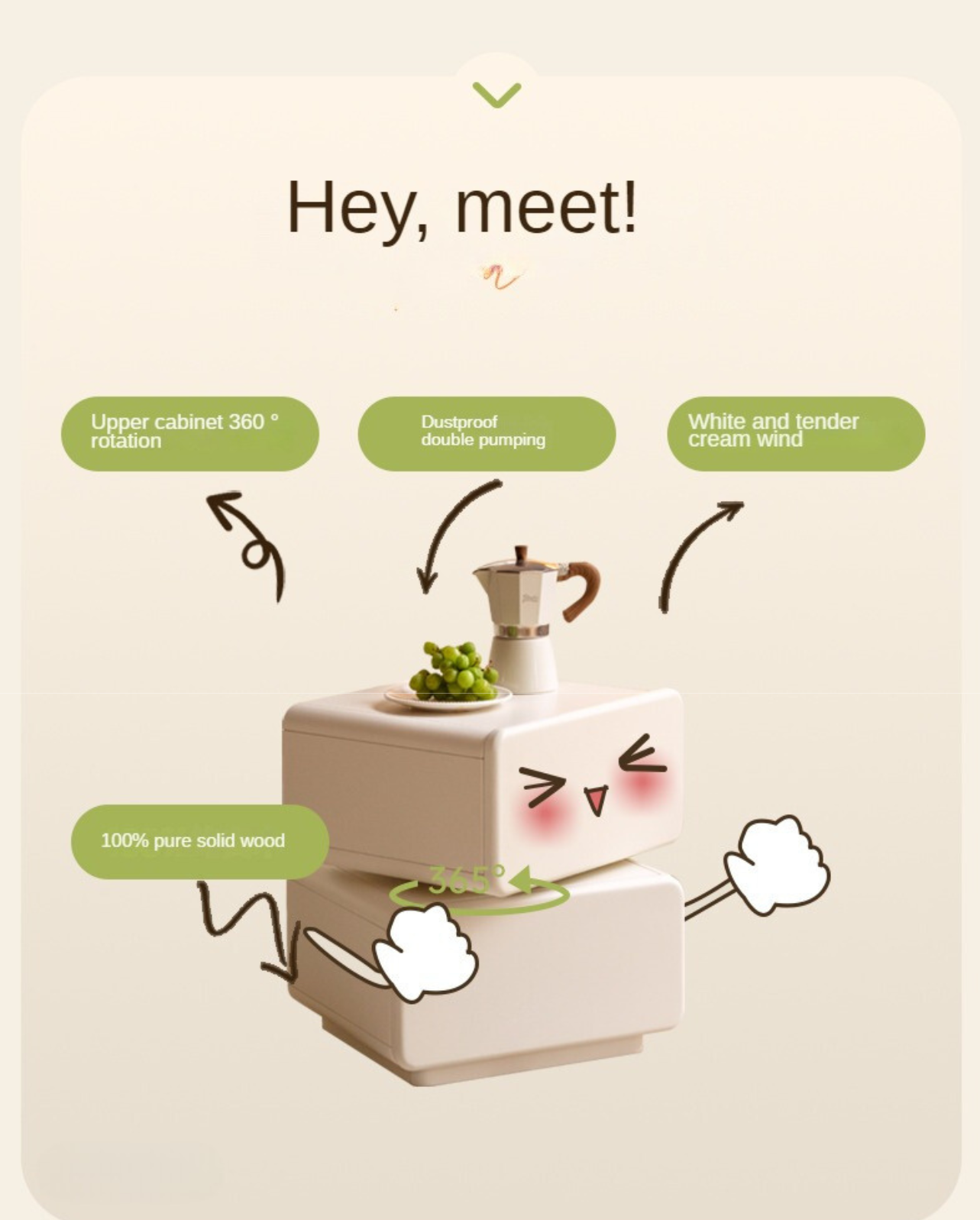 Poplar Solid Wood White Nightstand,