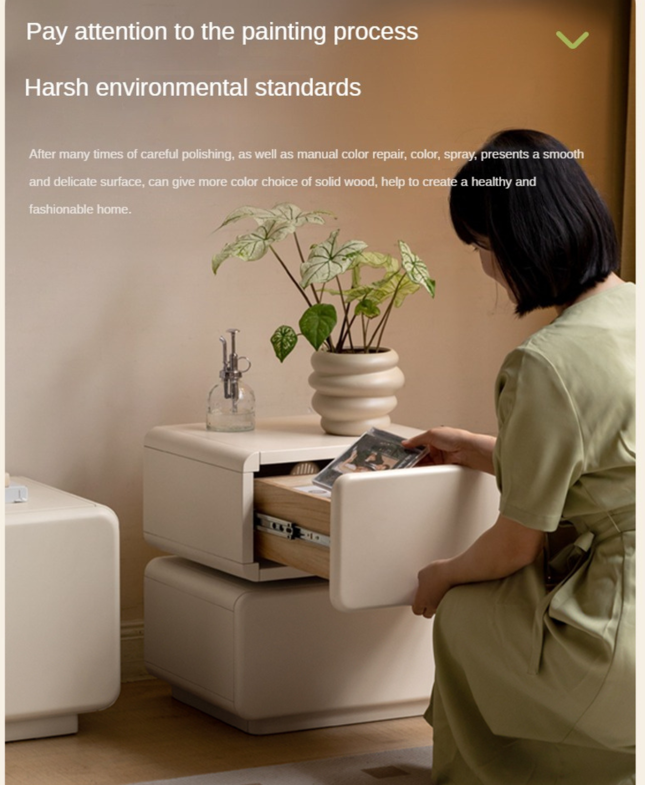 Poplar Solid Wood White Nightstand,