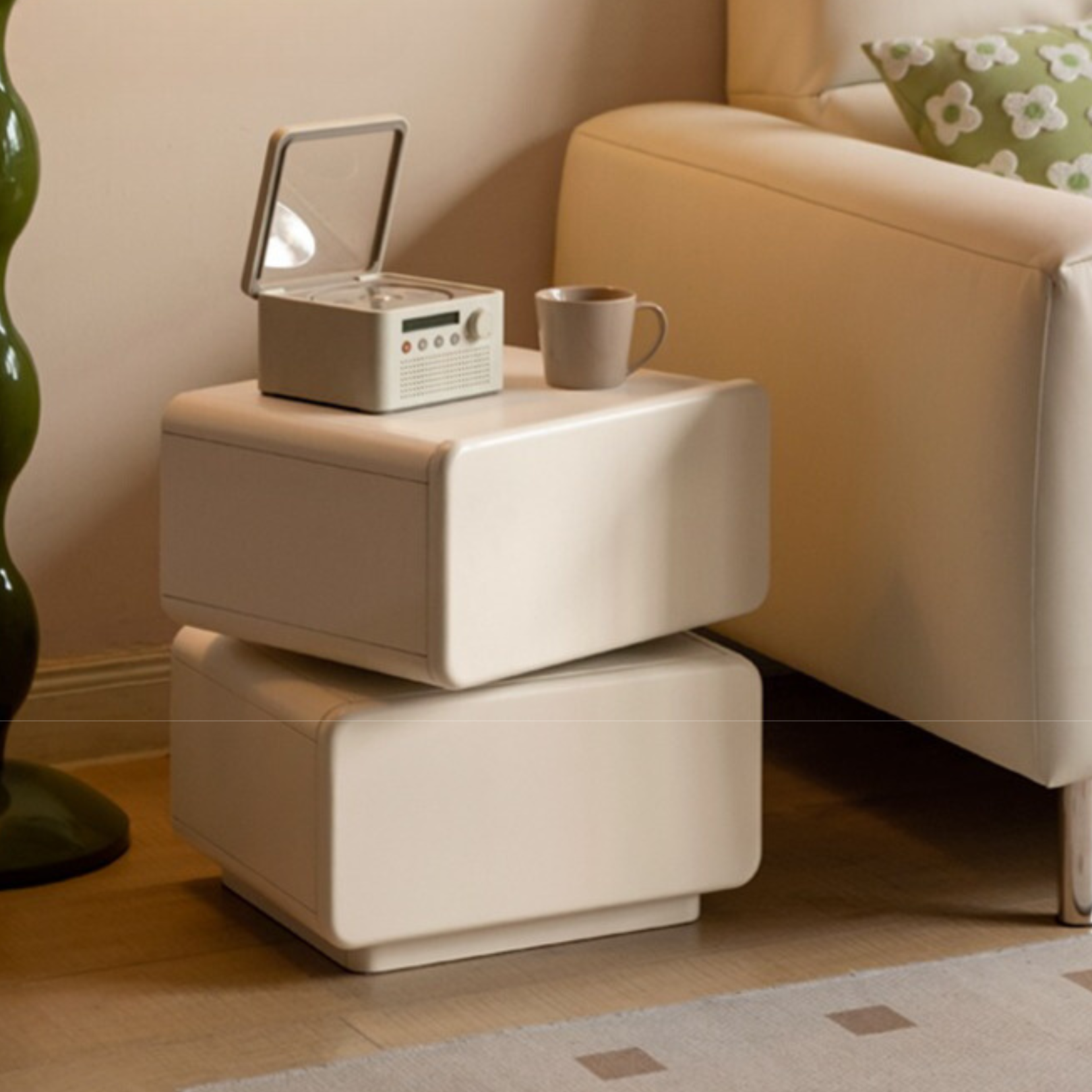 Poplar Solid Wood White Nightstand,