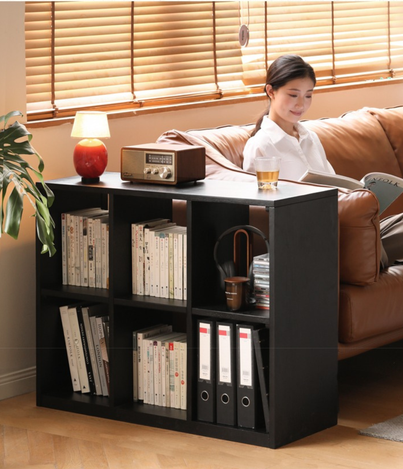 Oak, Solid Rubberwood Bookcase Modern Floor Combination Cabinet