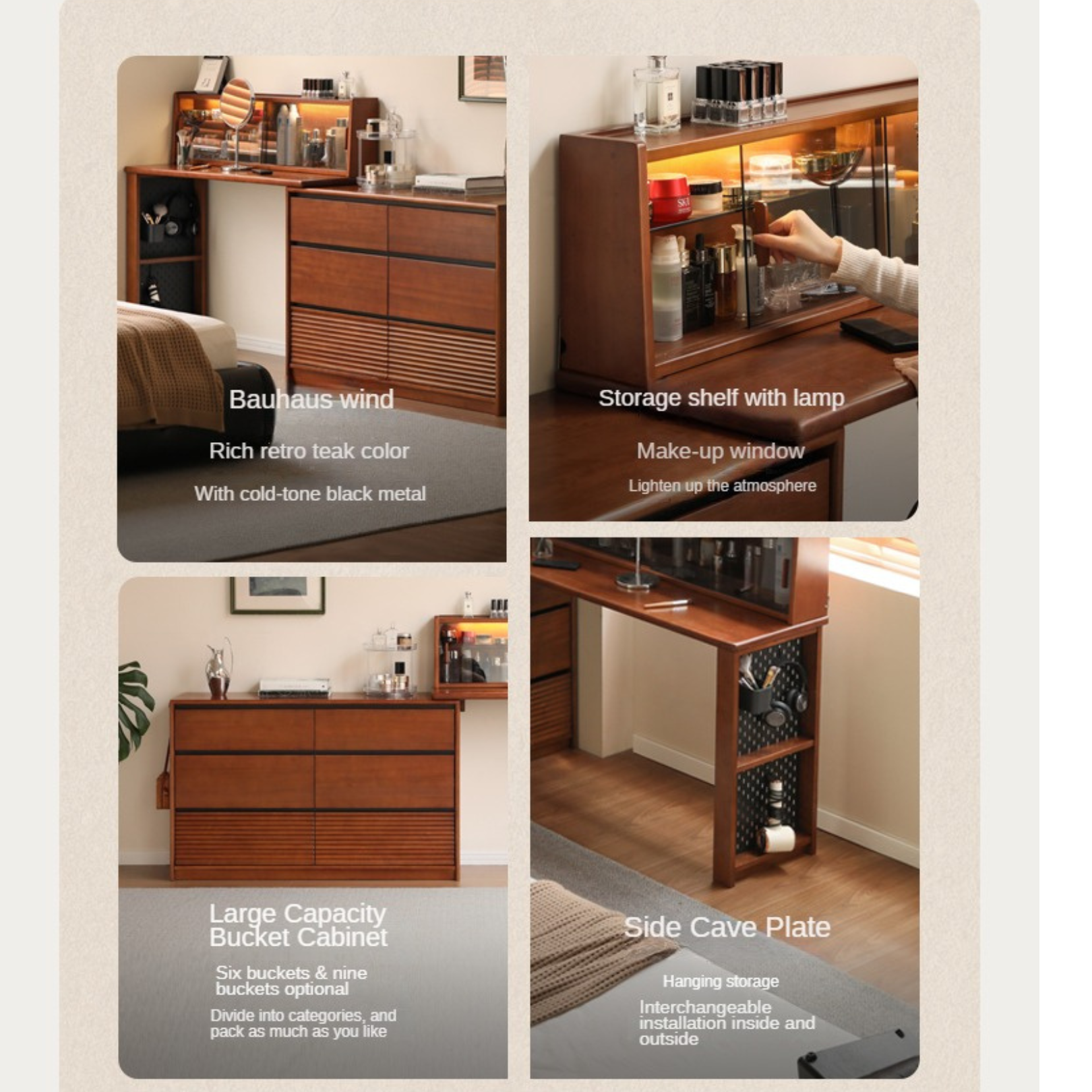 Tulipwood Solid Wood Vanity Table Cabinet Perforated Board