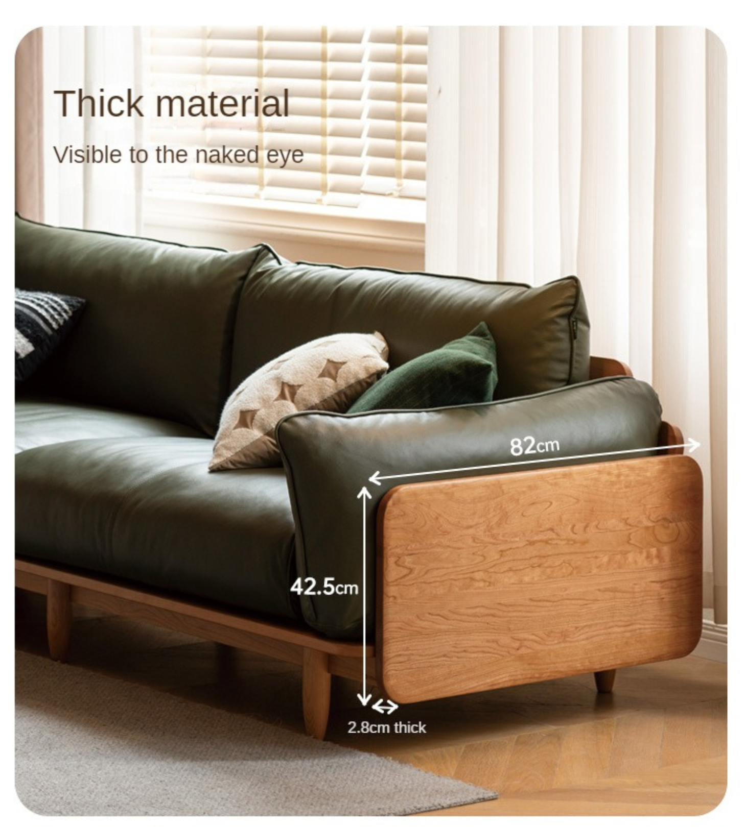 Cherry Wood Sofa Genuine Leather, Fabric-