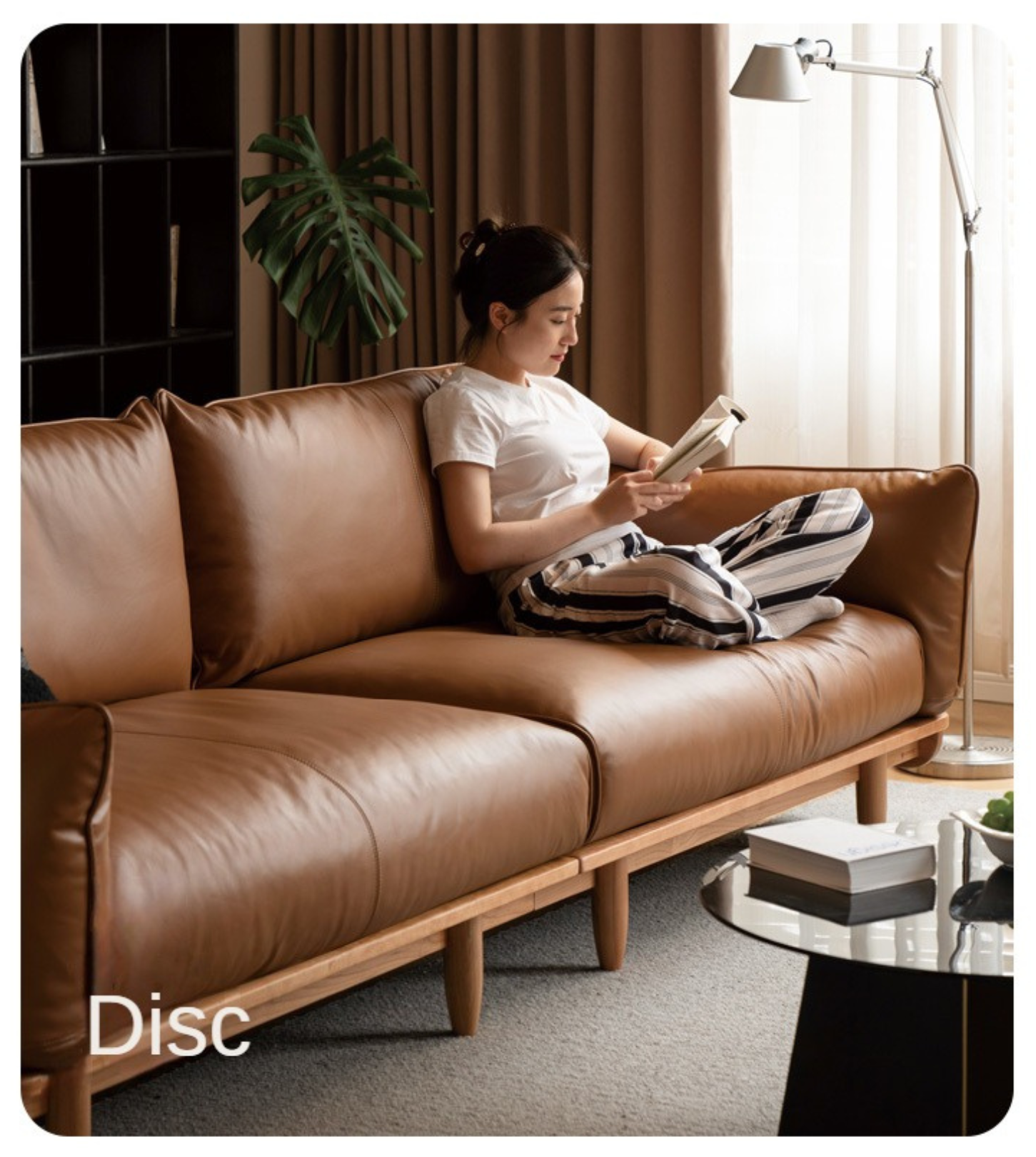 Cherry Wood Sofa Genuine Leather, Fabric-