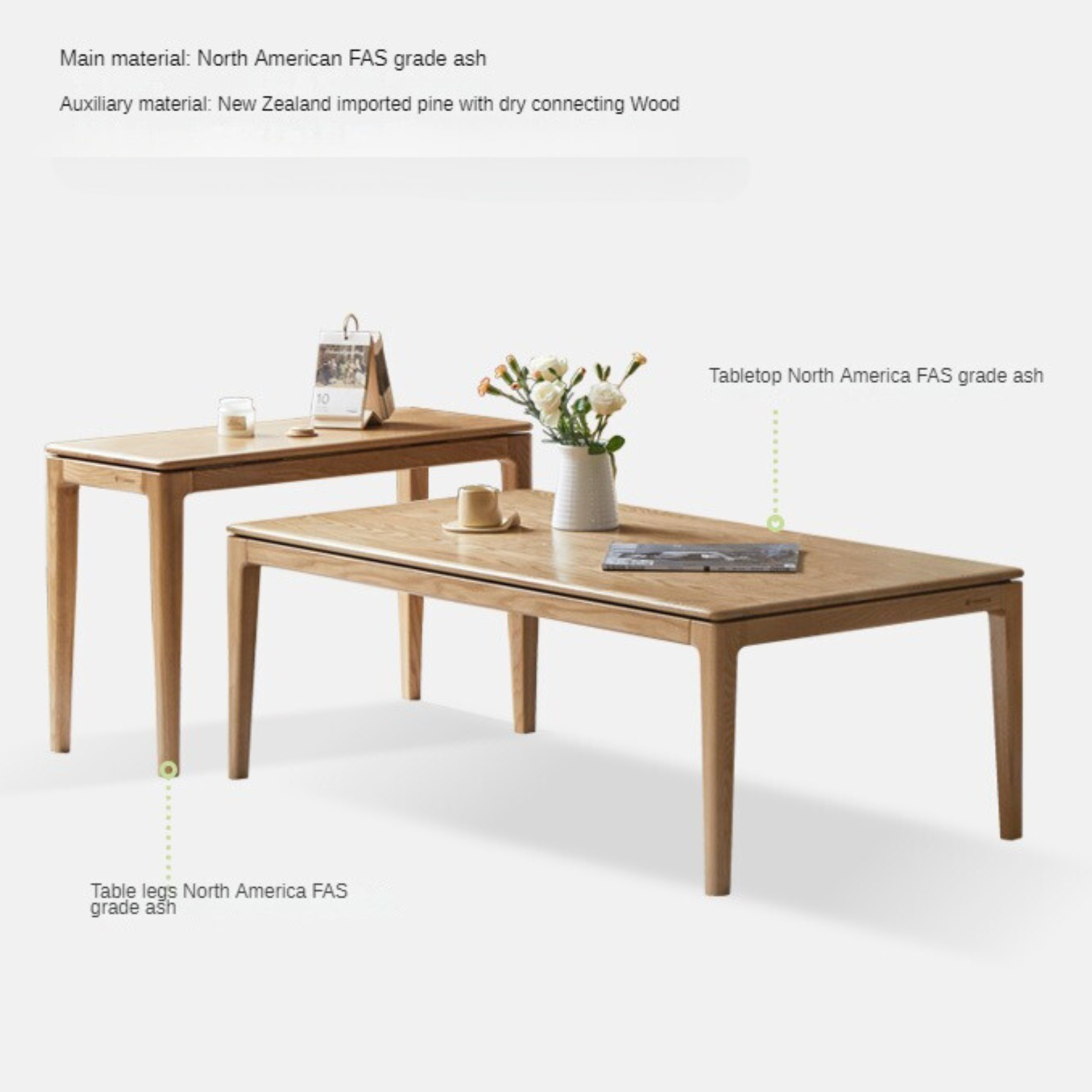 Red Oak, Ash Solid Wood Combination Coffee Table