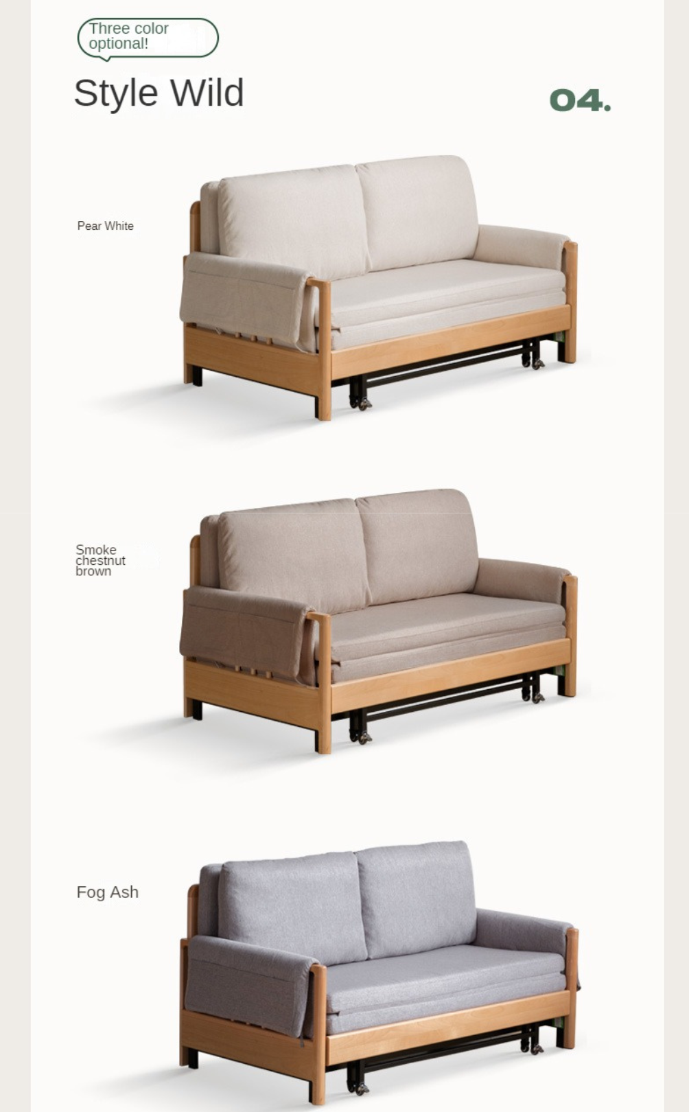 Beech Solid Wood Sofa Bed Modern.